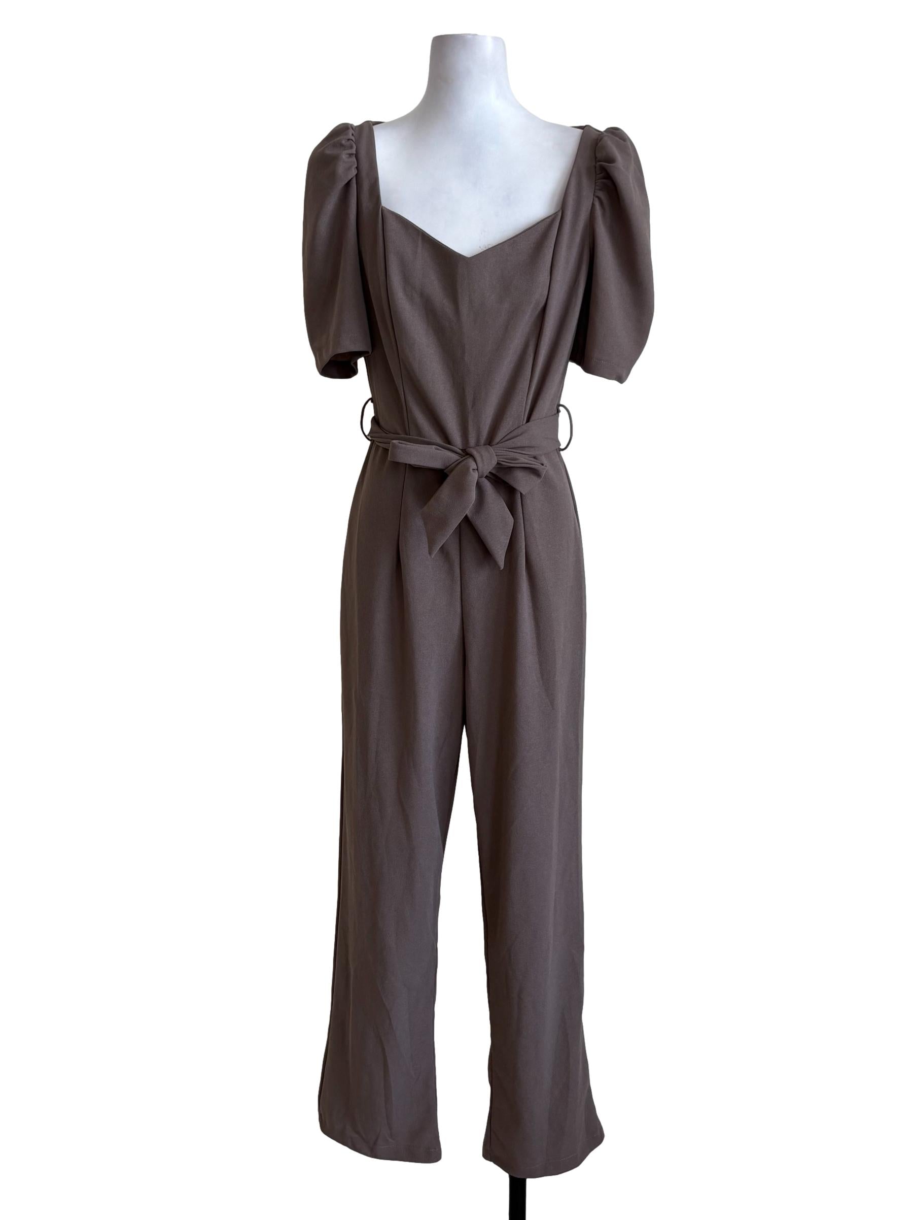 Fog Grey Puffed Sleeves Jumpsuit