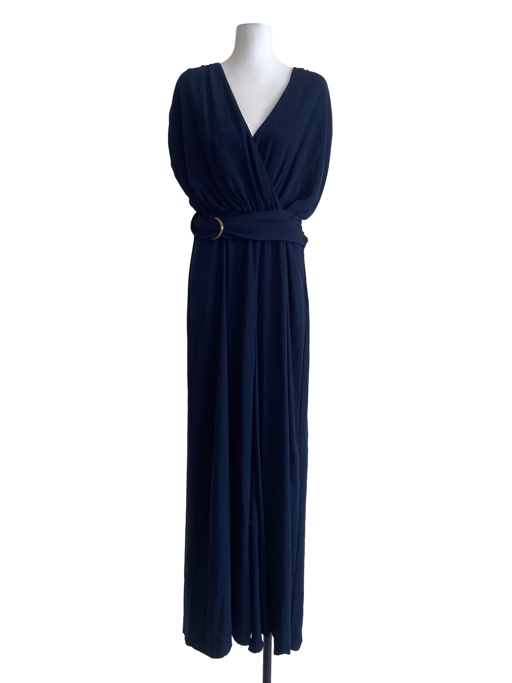 Denim Blue V-Neck Twill Jumpsuit