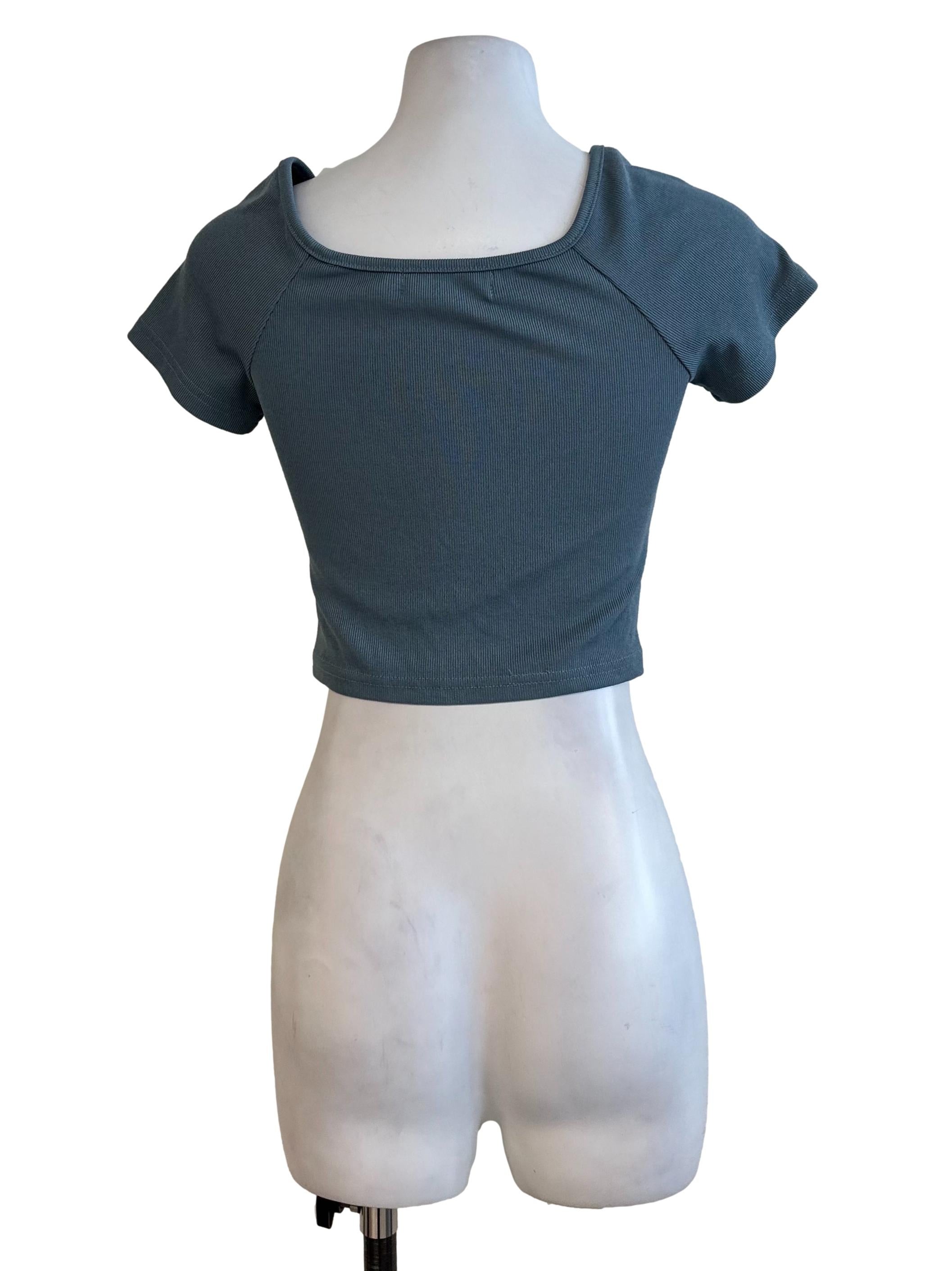 Dusty Blue Knit Short Sleeve Top