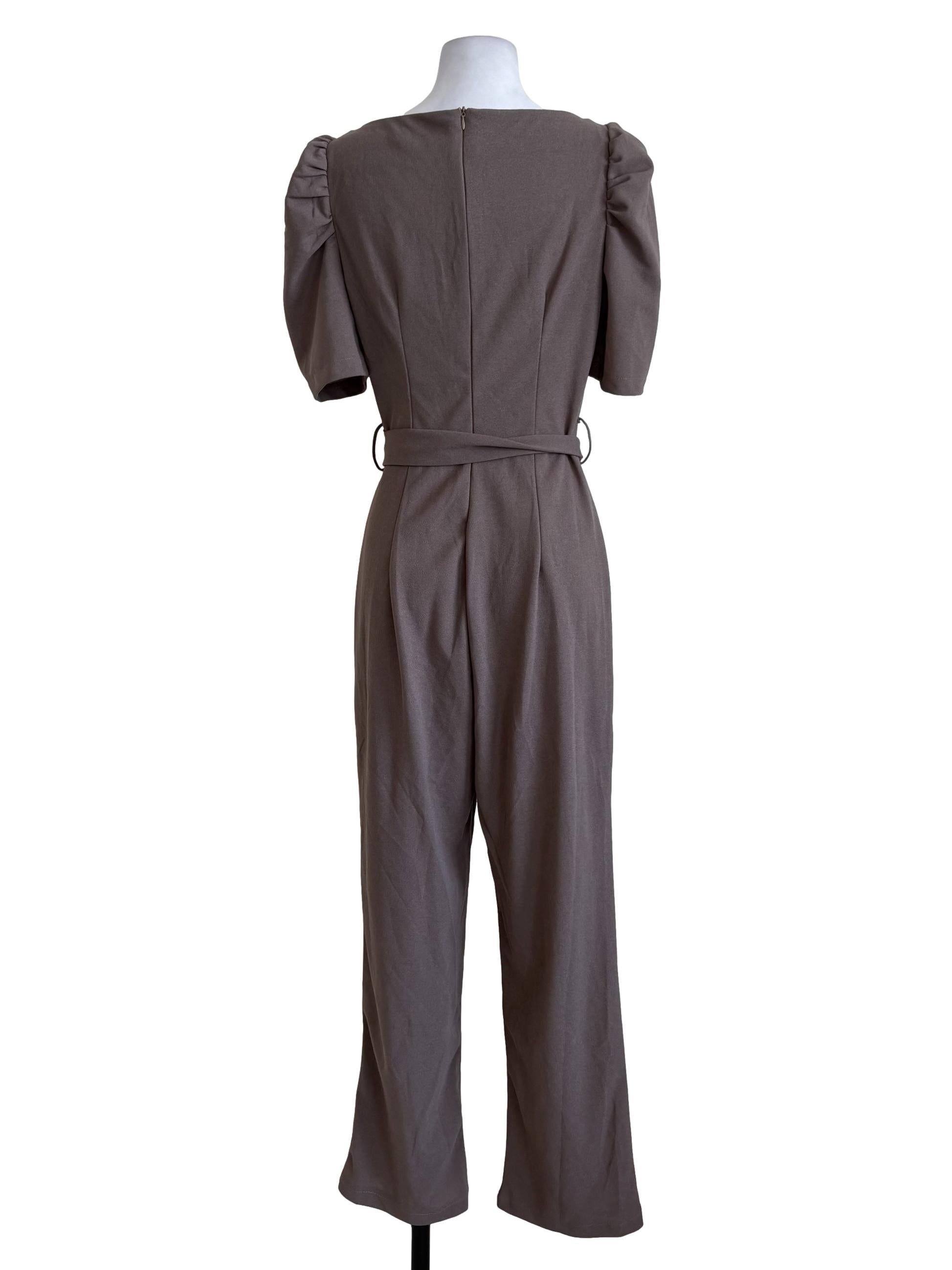 Fog Grey Puffed Sleeves Jumpsuit