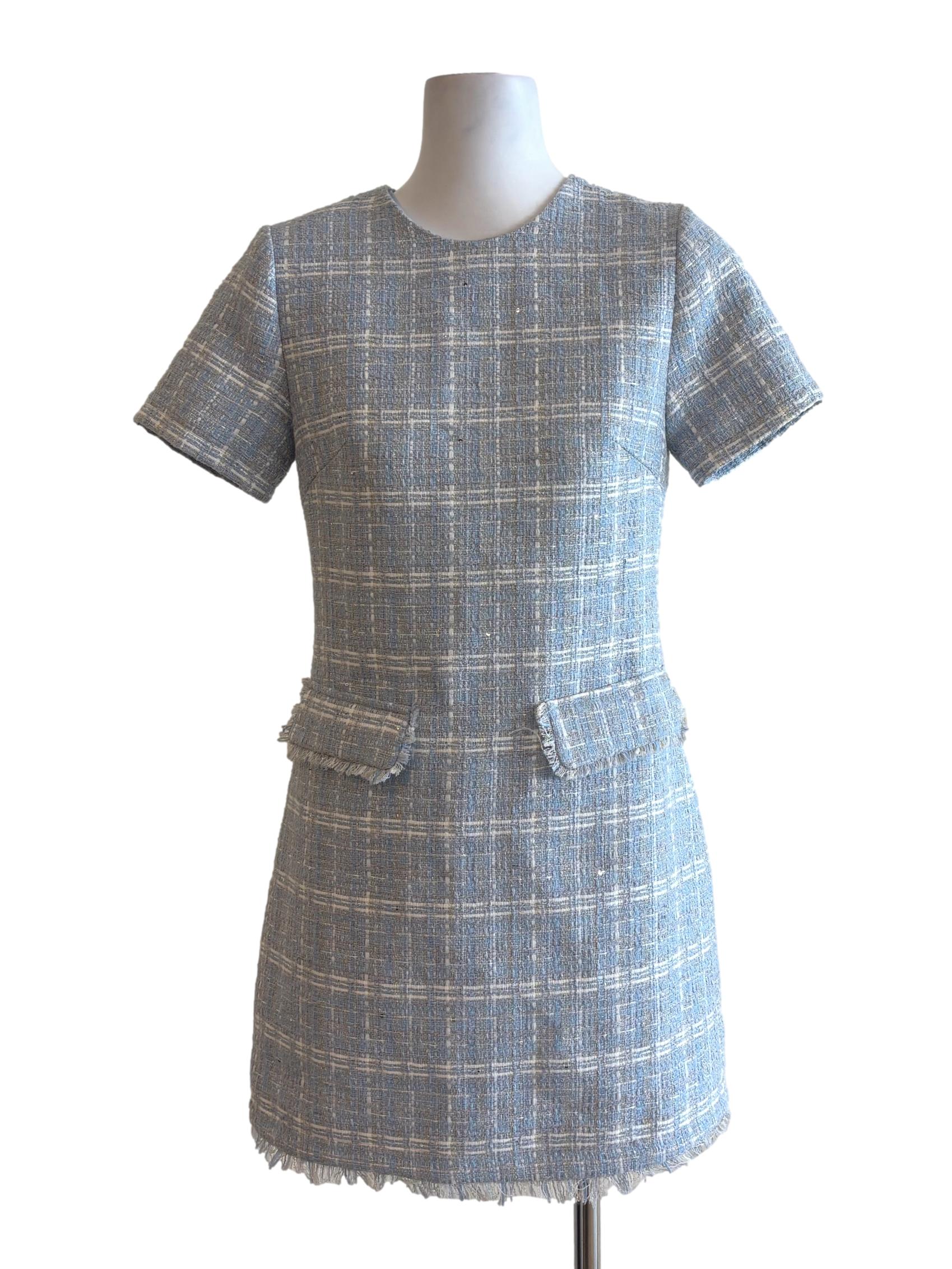 Sky Blue Short Sleeve Tweed Dress
