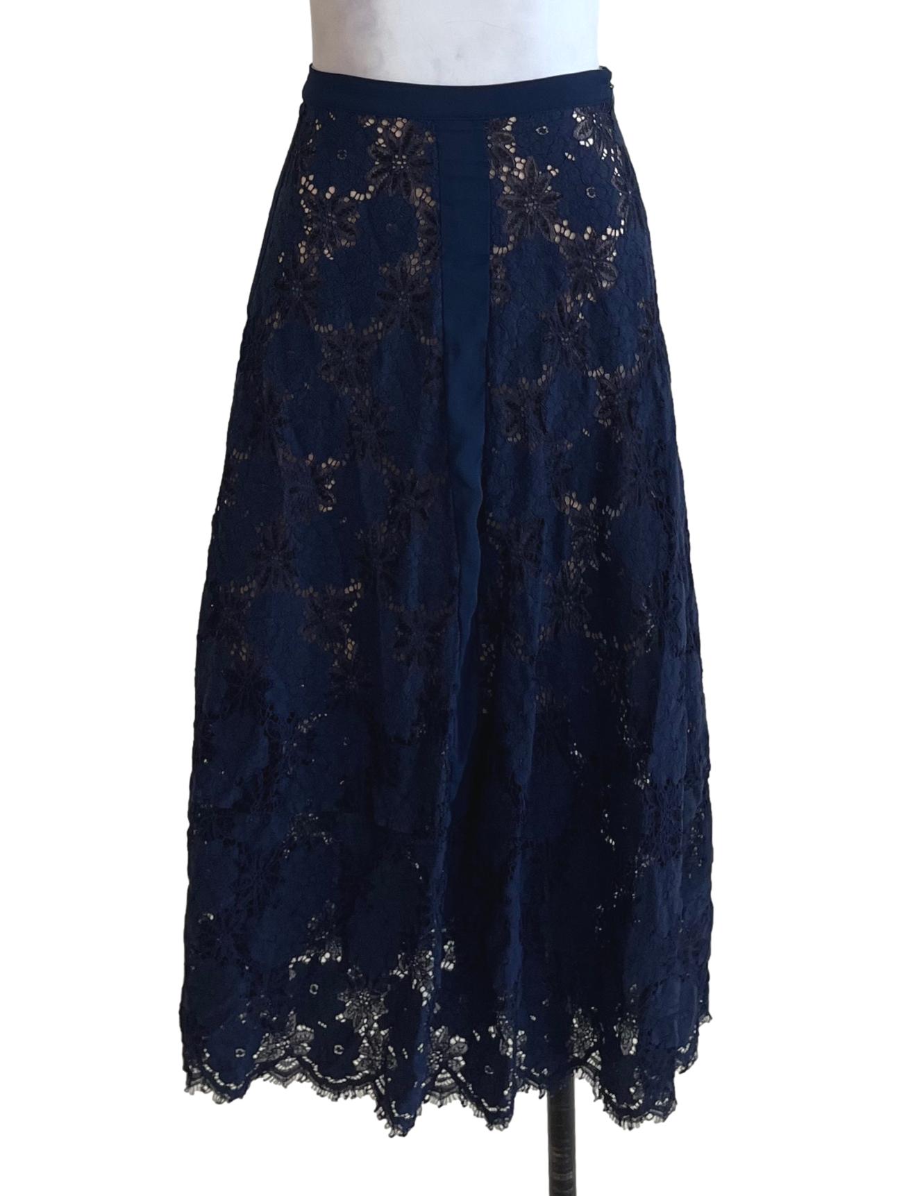 Navy Blue Lace A-Line Skirt