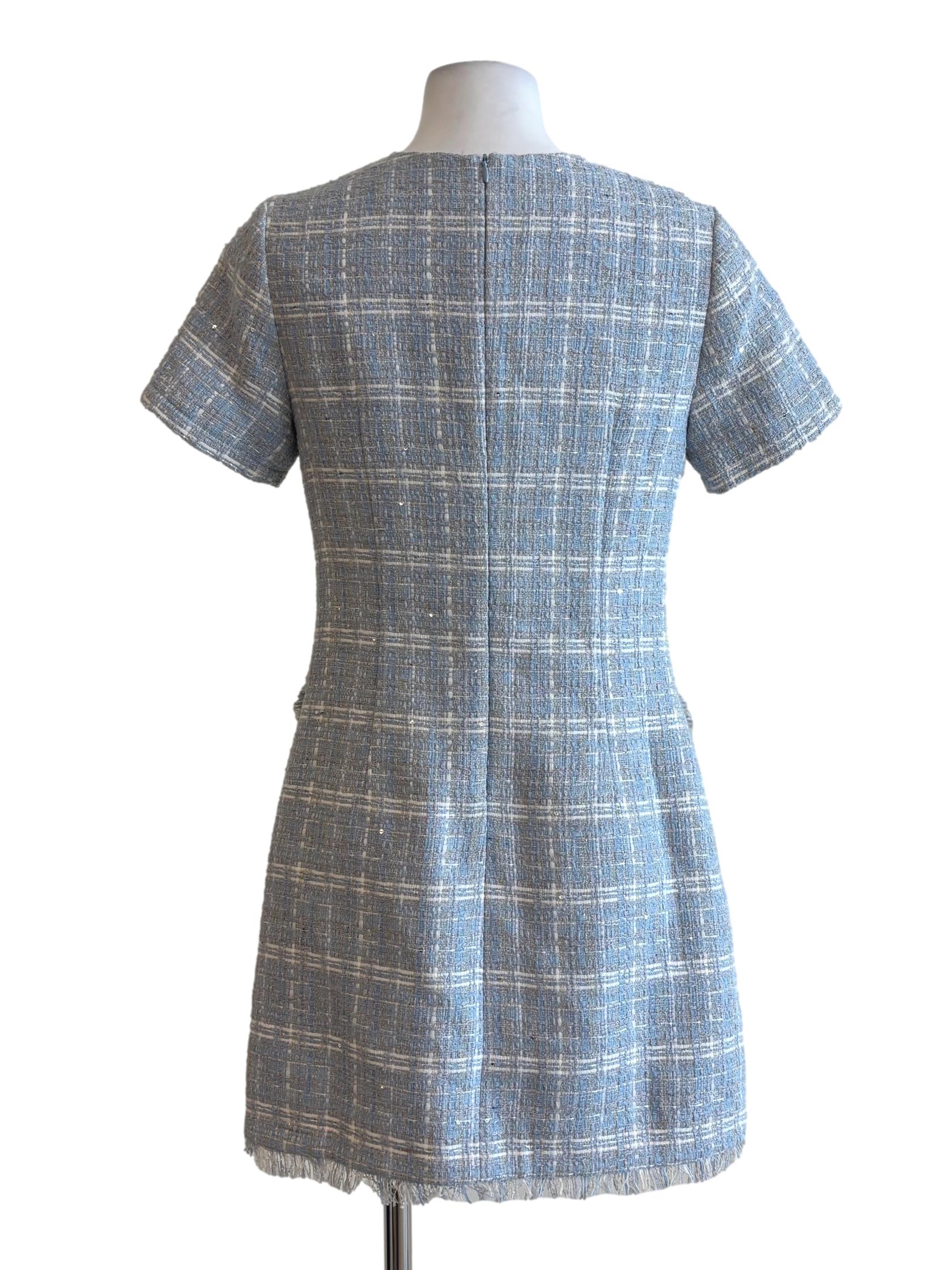 Sky Blue Short Sleeve Tweed Dress