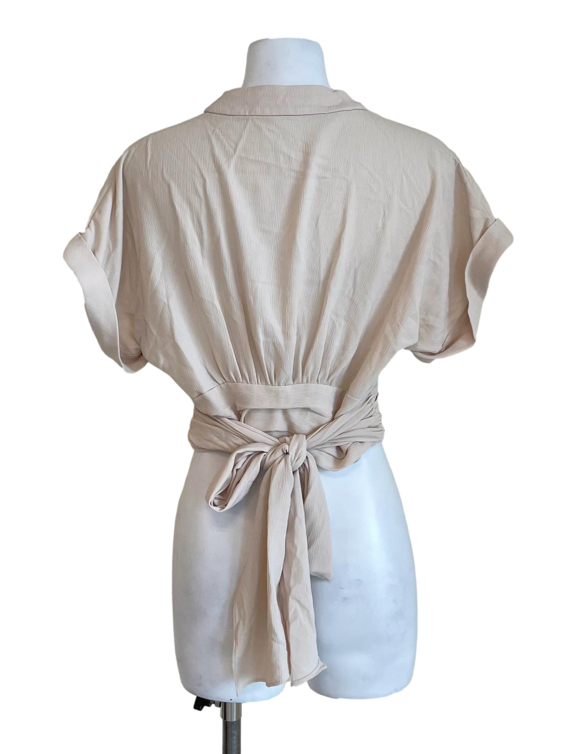 Parchment Tie Bow Wrap Top