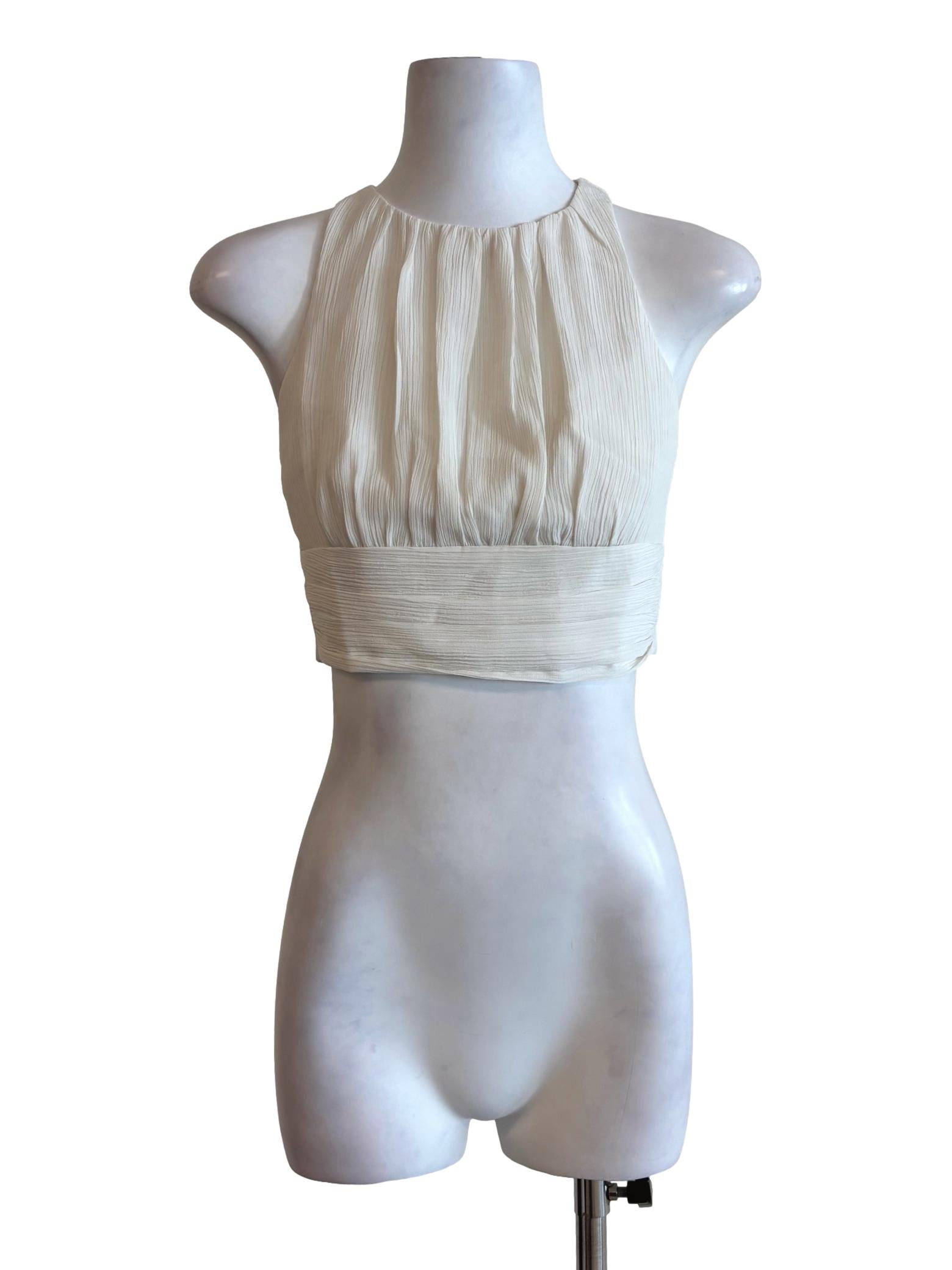 Rice White Sleeveless Pleat Top