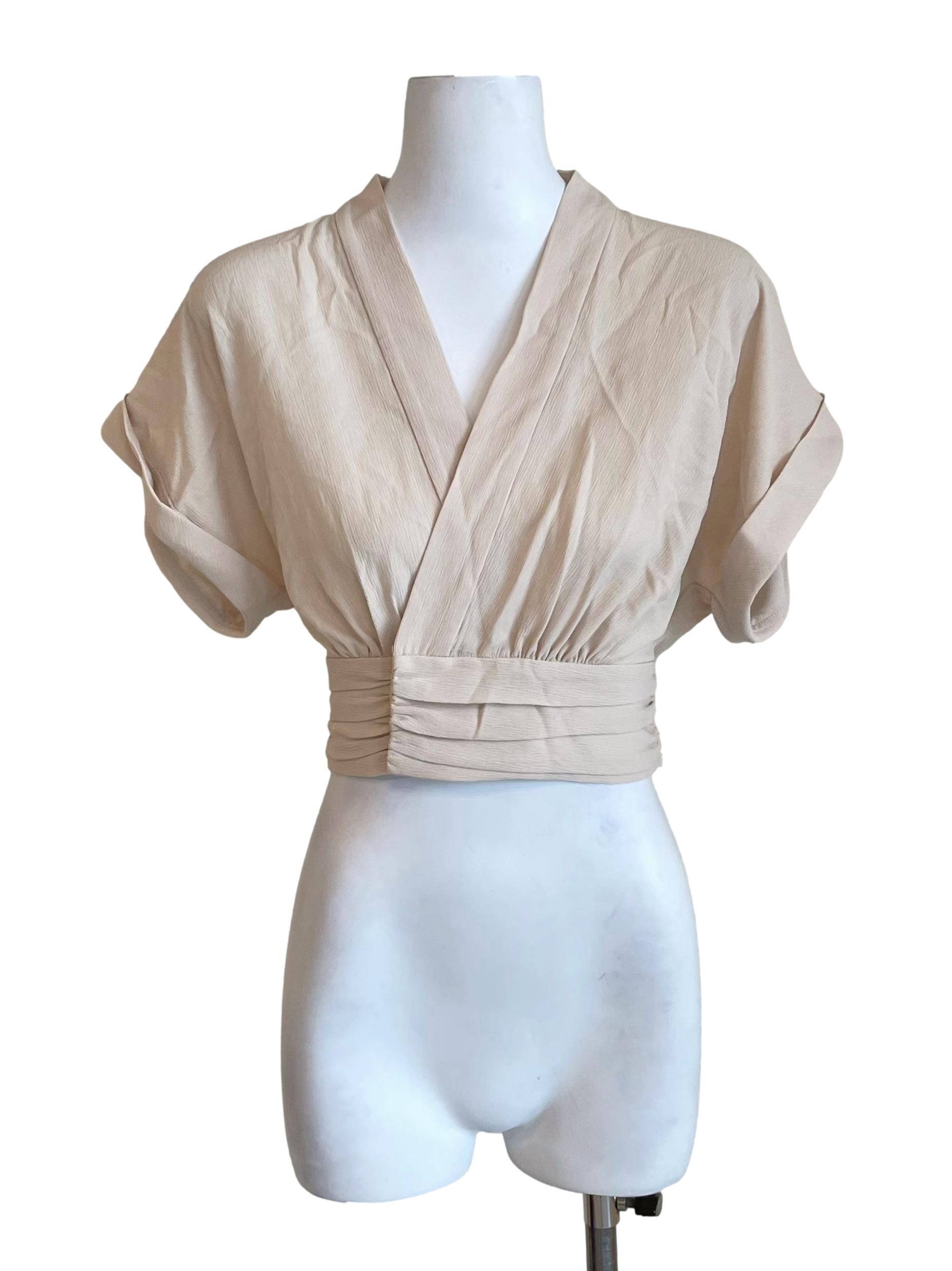 Parchment Tie Bow Wrap Top