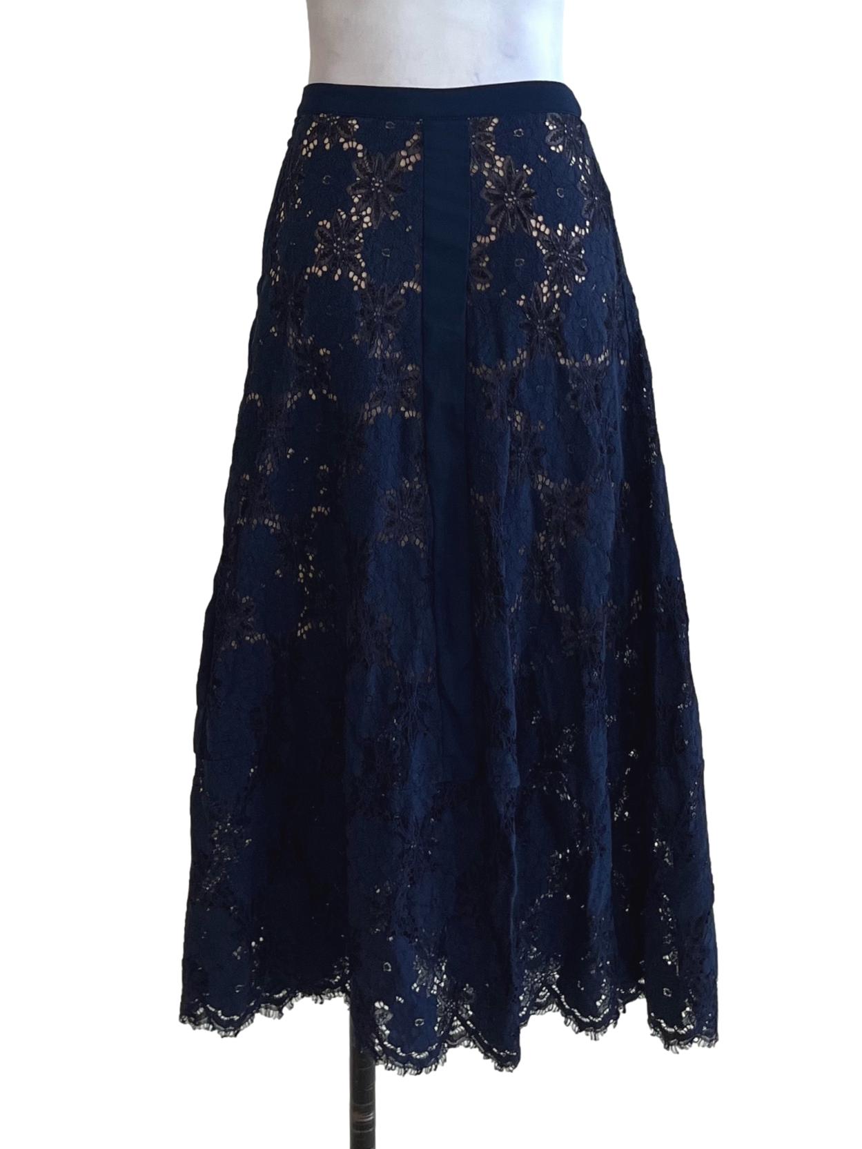 Navy Blue Lace A-Line Skirt