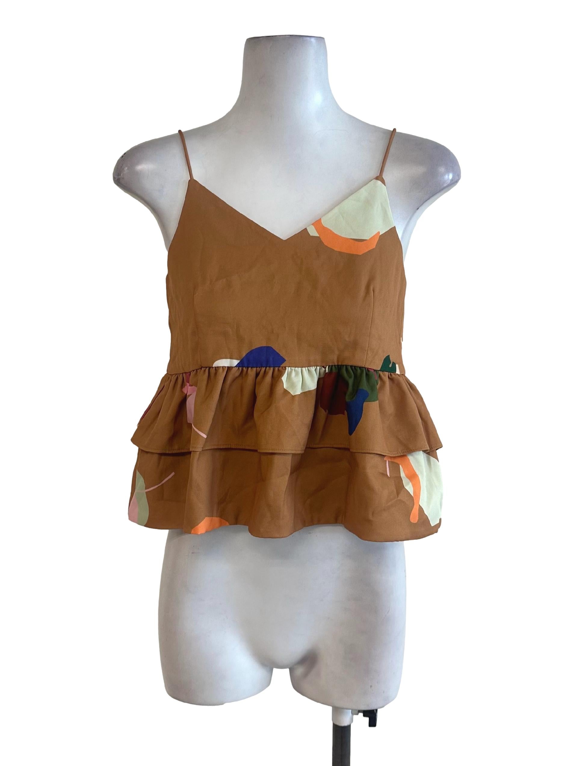 Caramel Brown Pattern Babydoll Top TCL