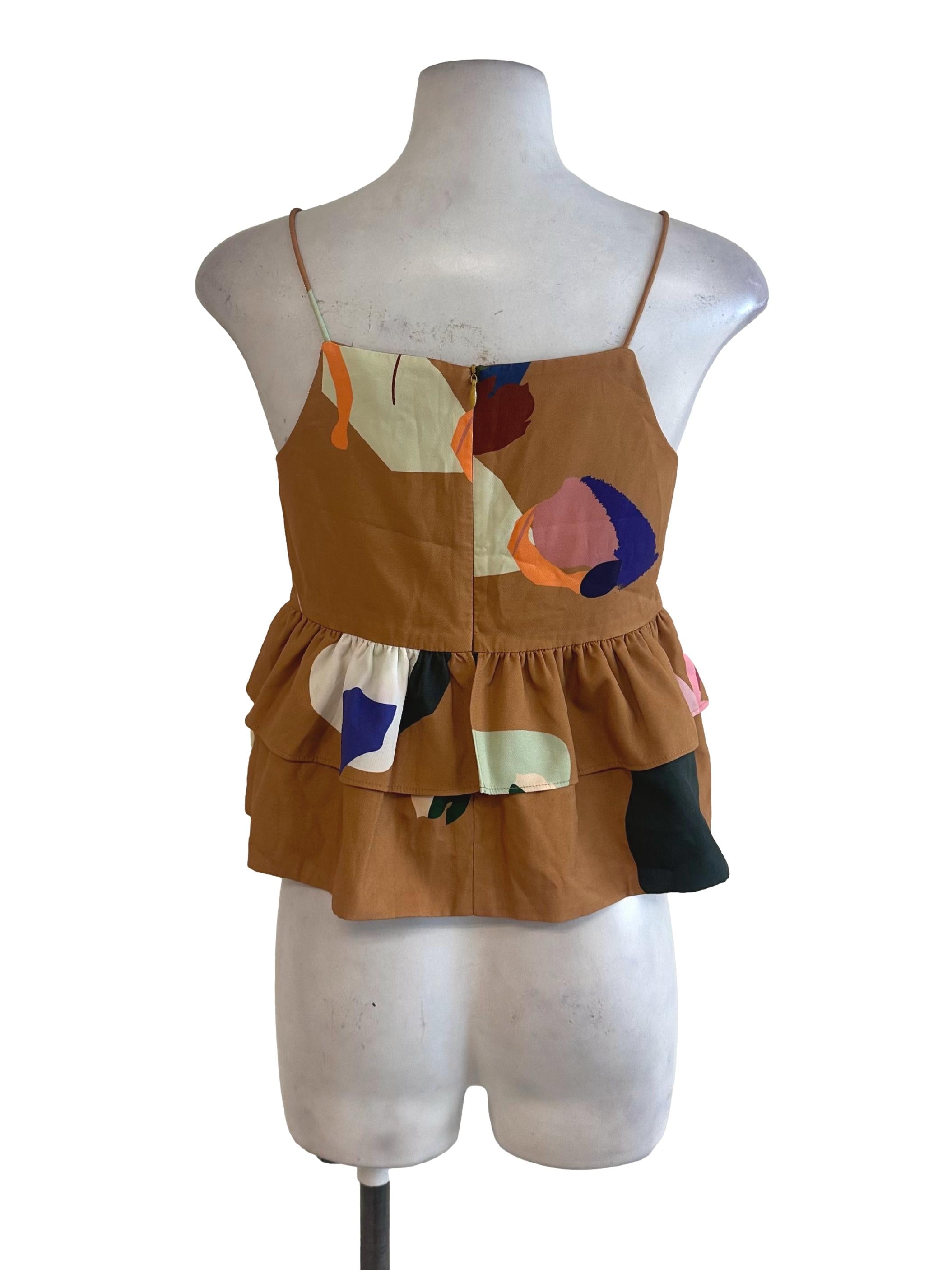 Caramel Brown Pattern Babydoll Top TCL