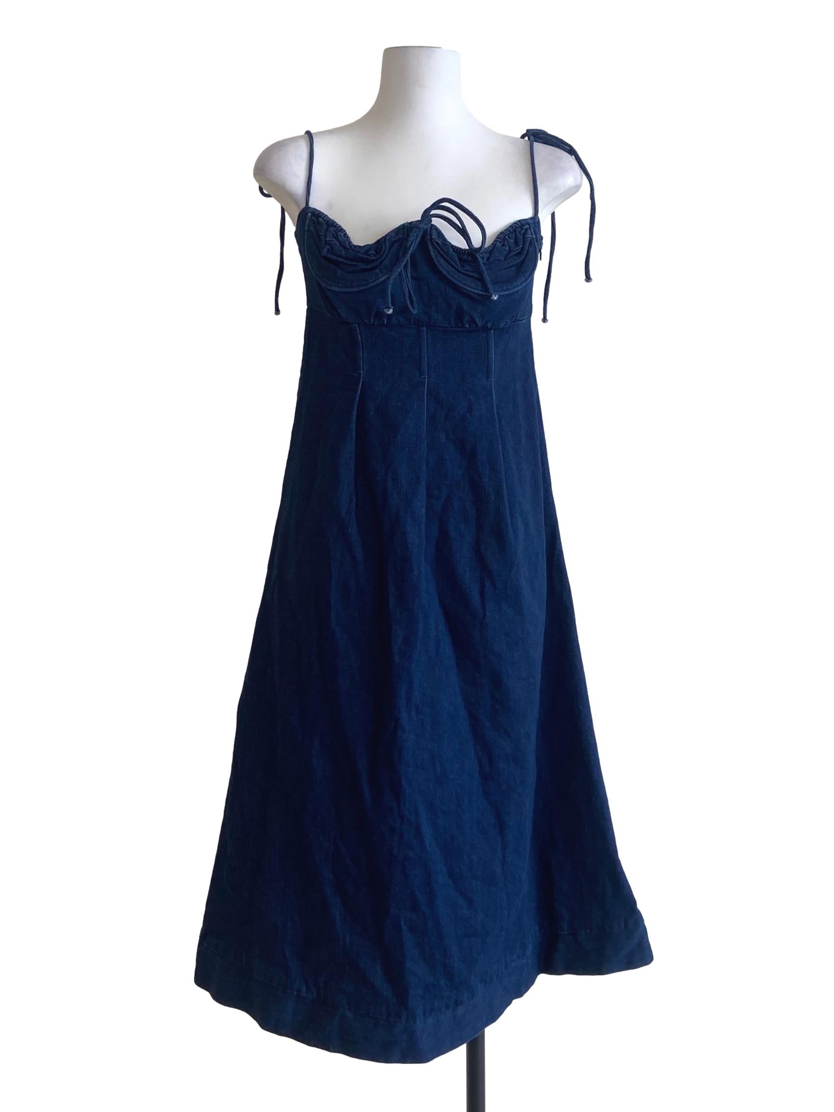 Denim Blue Spaghetti Straps A-Line Jeans Dress