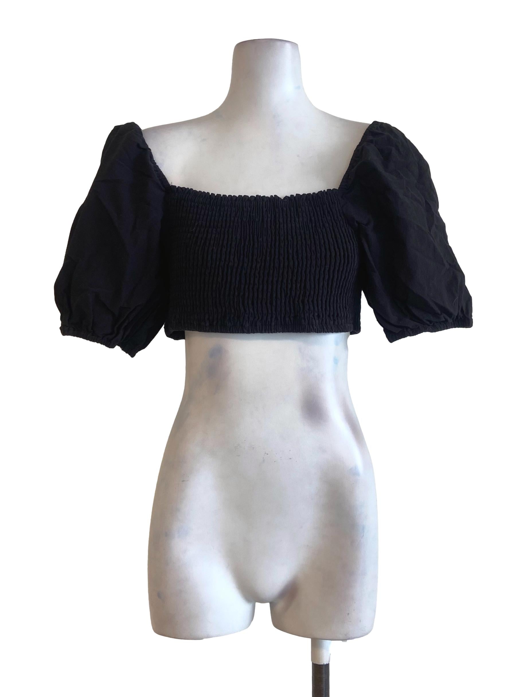Black Pegged Puffed Sleeve Crop Top TTR