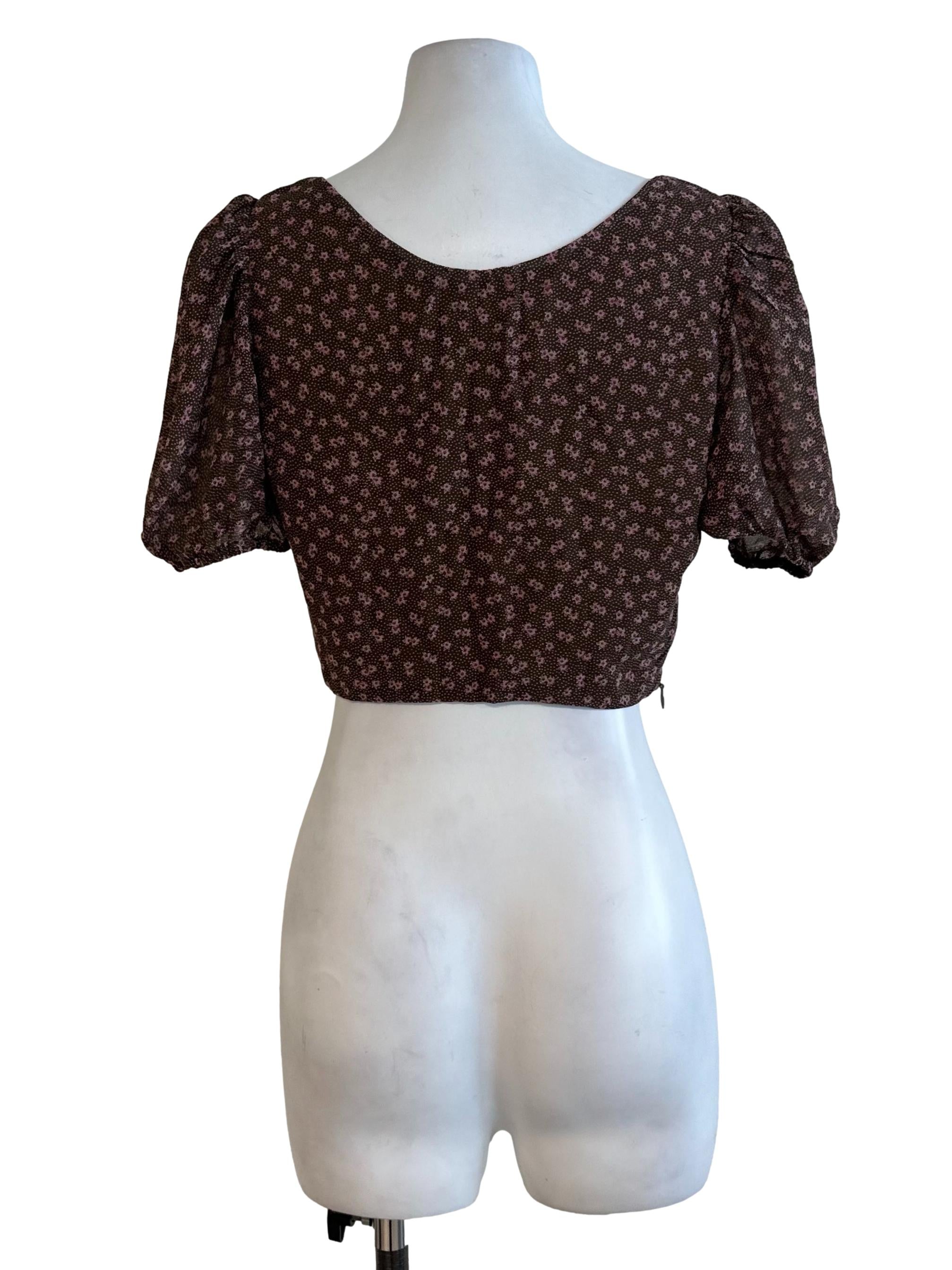 Dark Brown Floral Square Neck Top