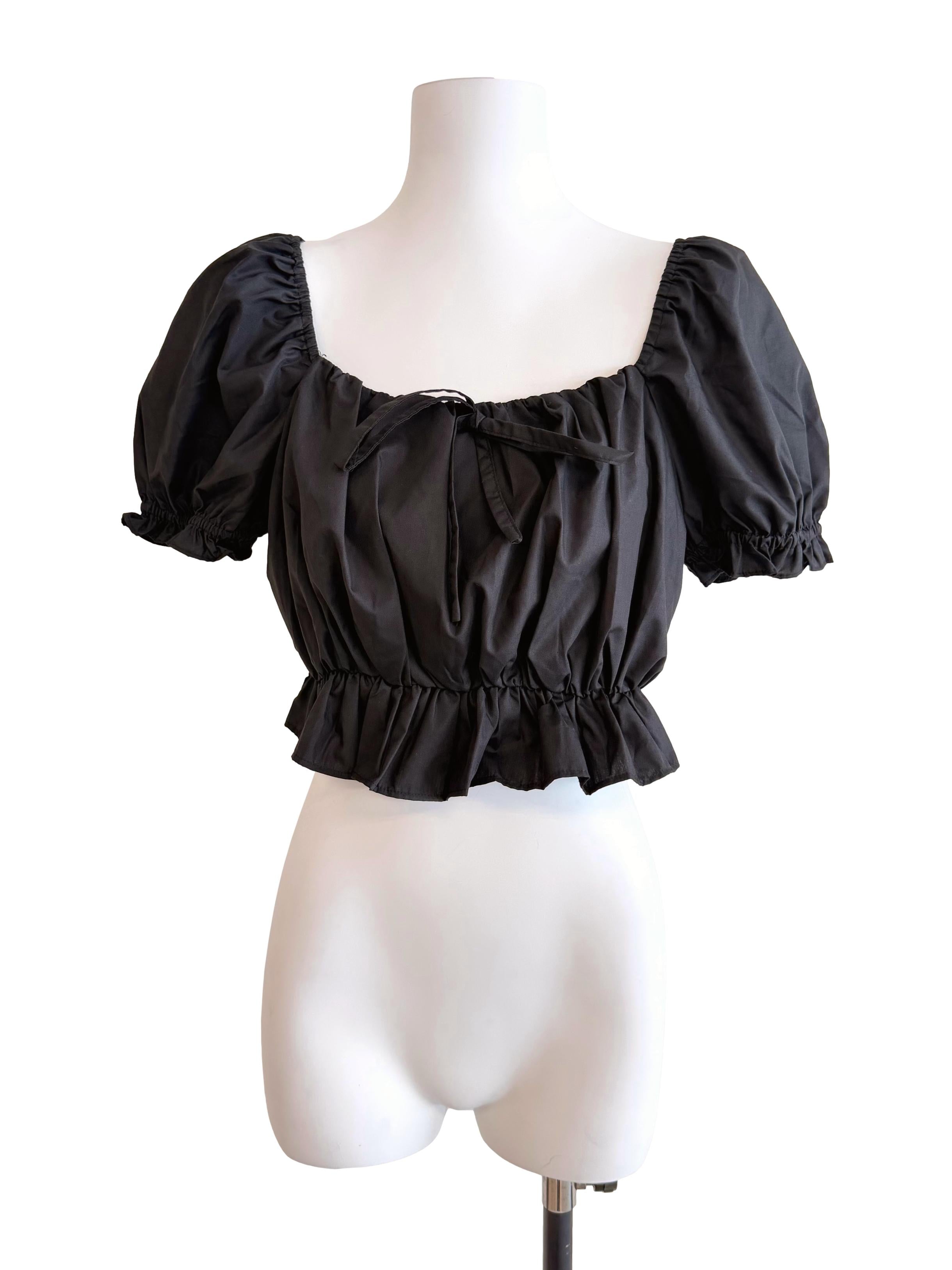 Black Square Neck Puff Sleeves Top