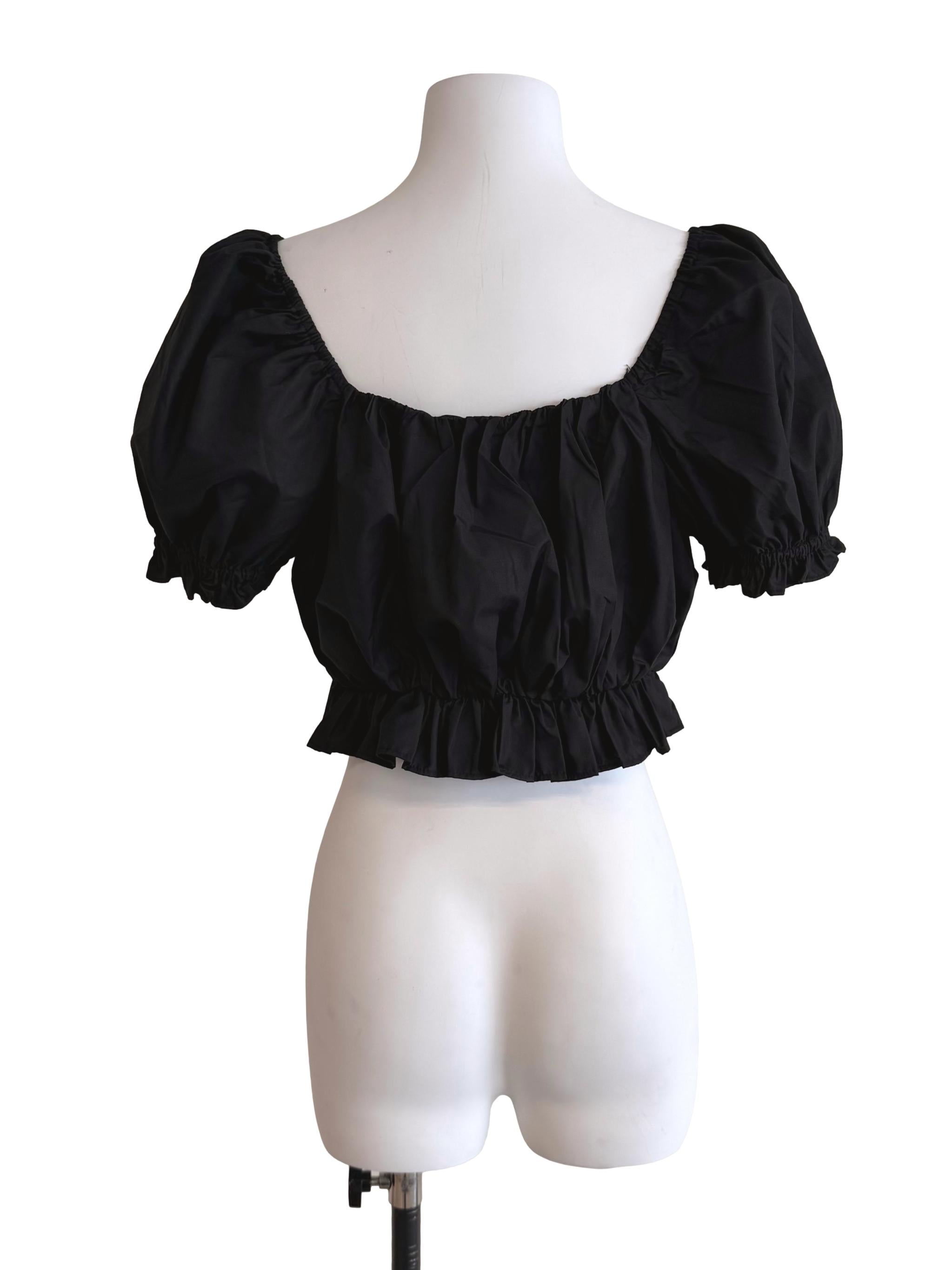Black Square Neck Puff Sleeves Top