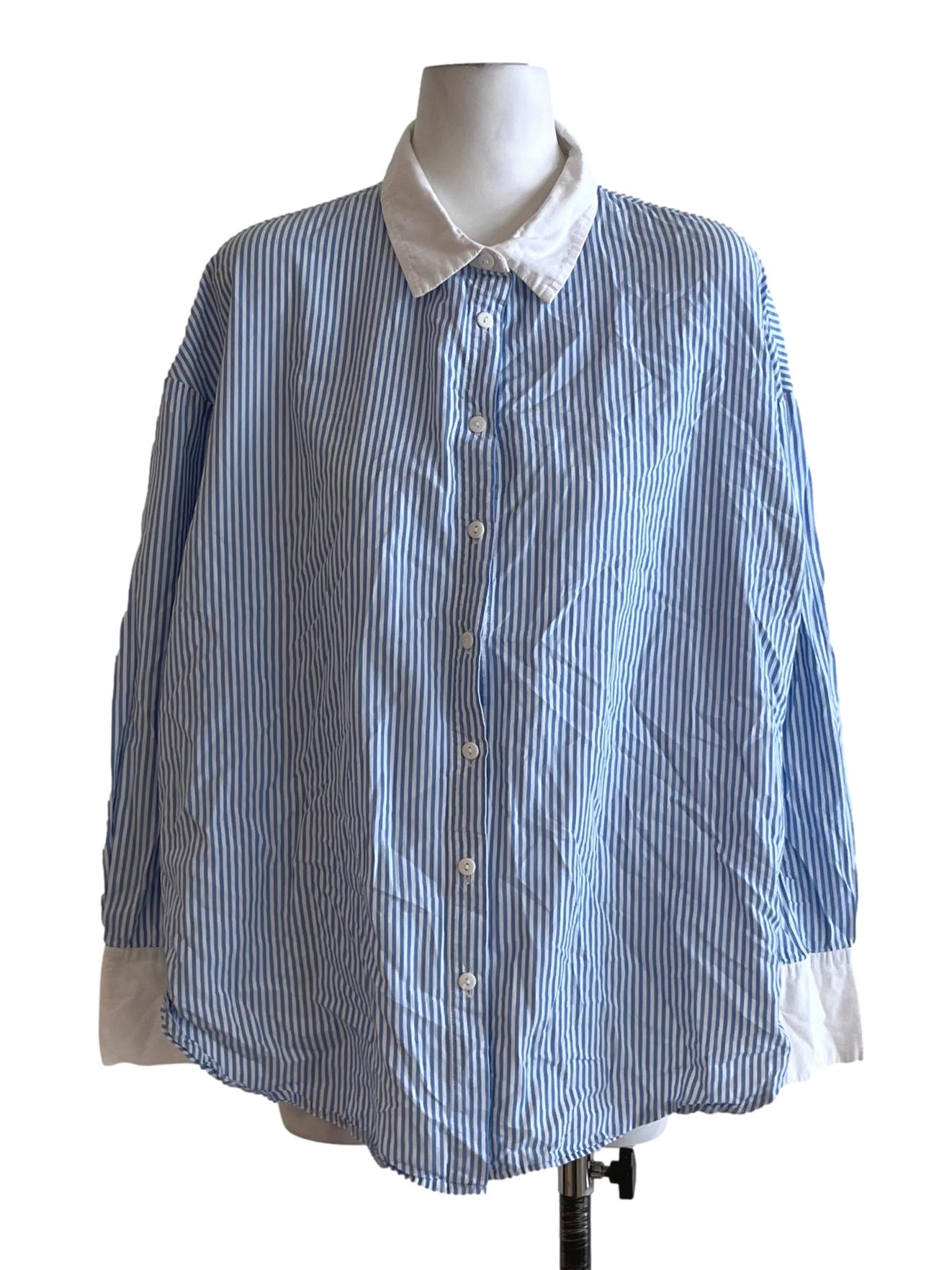 Blue Bengal Stripe Button-Down Blouse