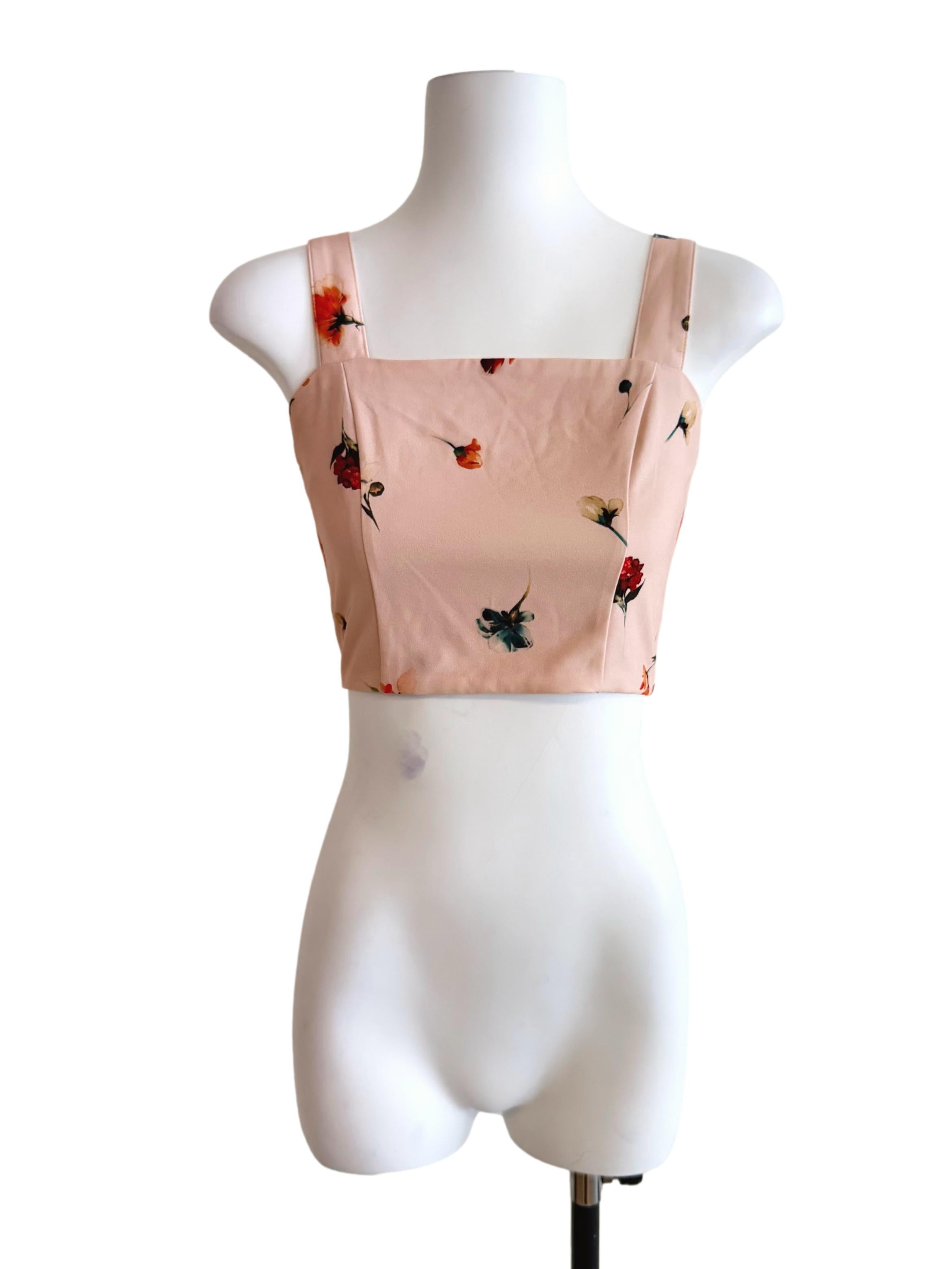 Beige Floral Striped Crop Top TTR