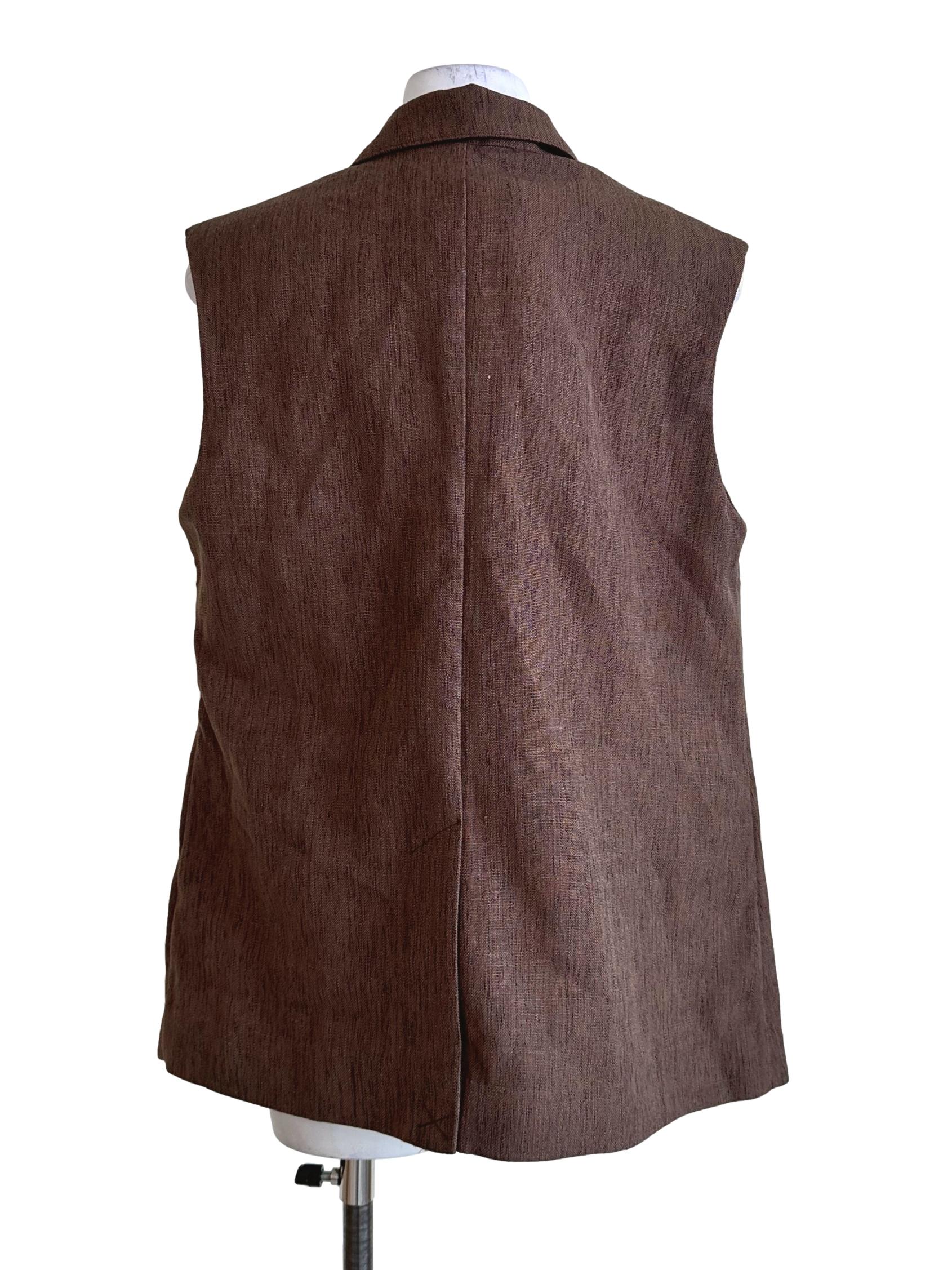 Wood Brown Texture Sleeveless Blazer LB