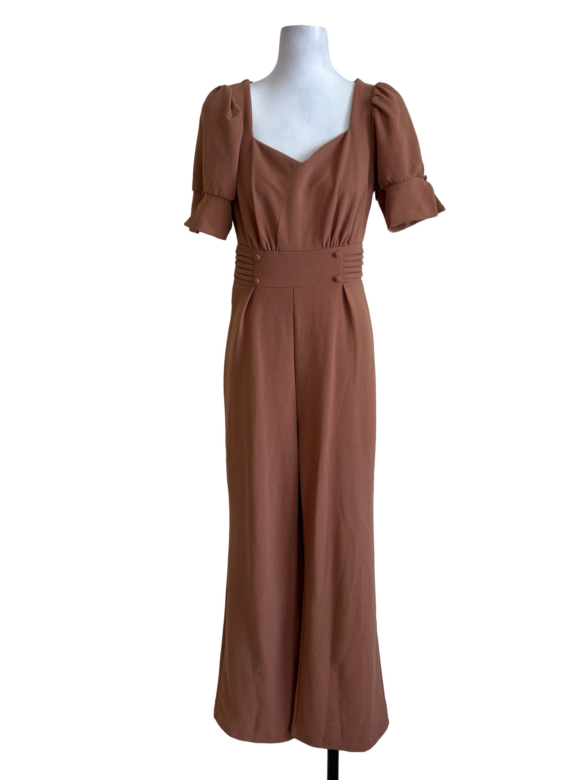 Tawny Brown Pleated Waistband Jumpsuit