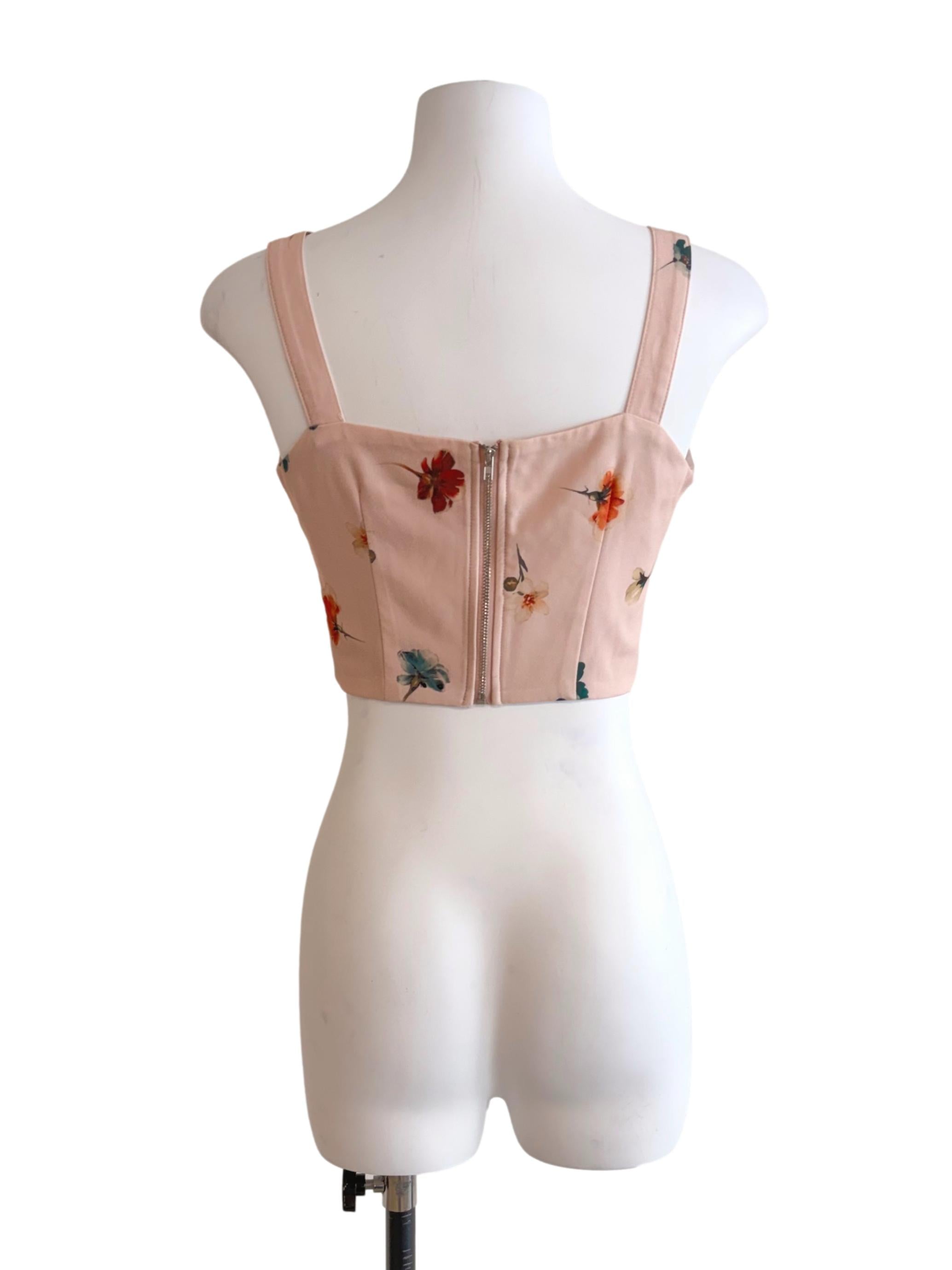 Beige Floral Striped Crop Top TTR