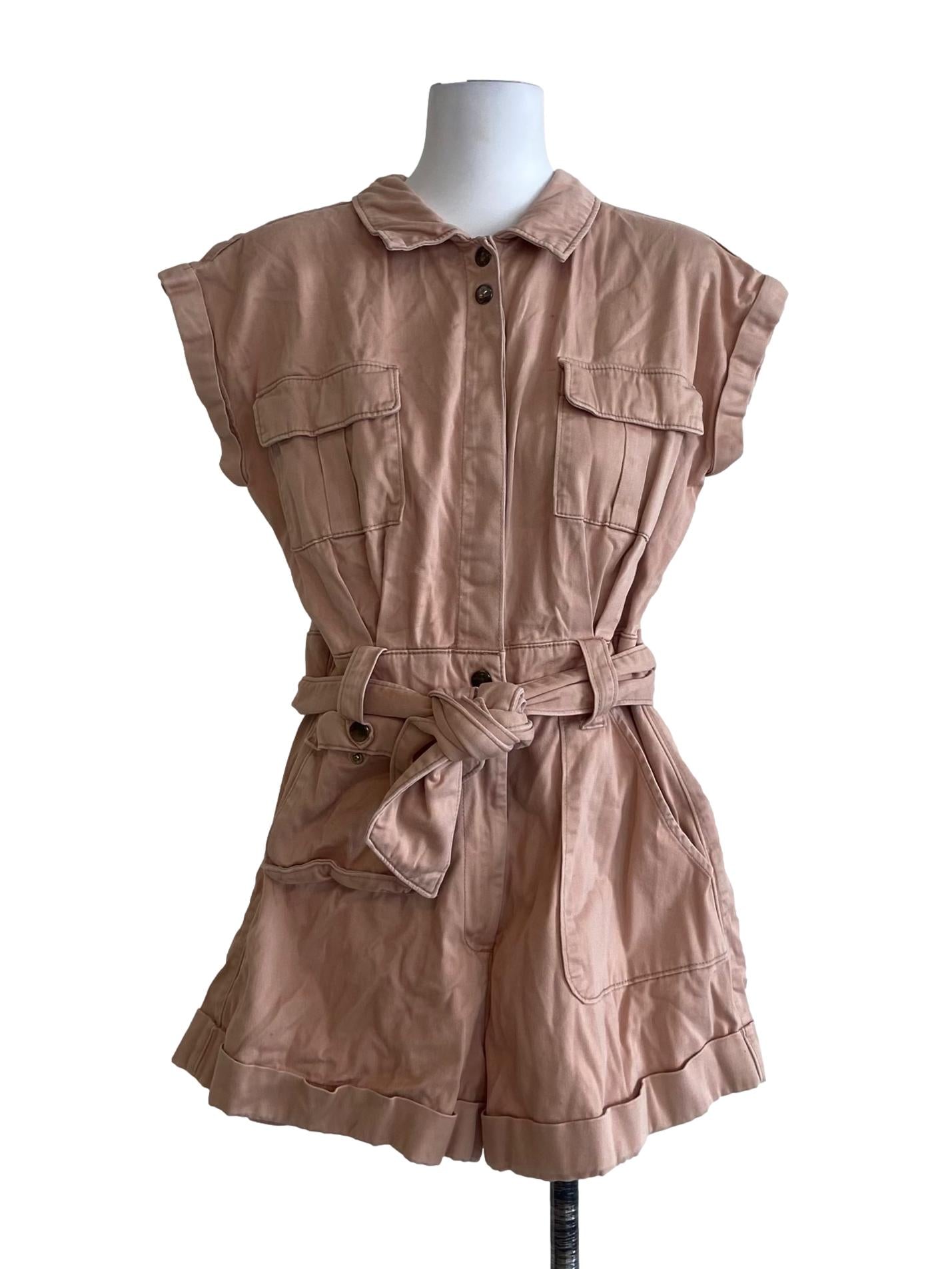 Coconut Beige Half Button Romper