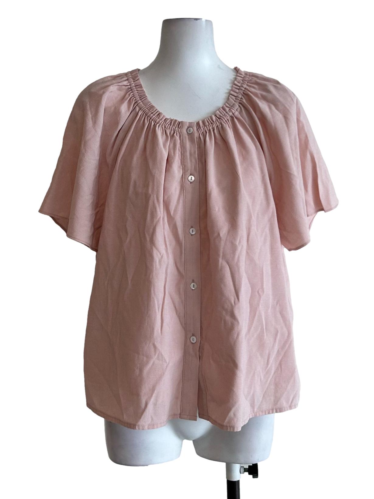 Pink Crinkle Neckline Blouse OSN