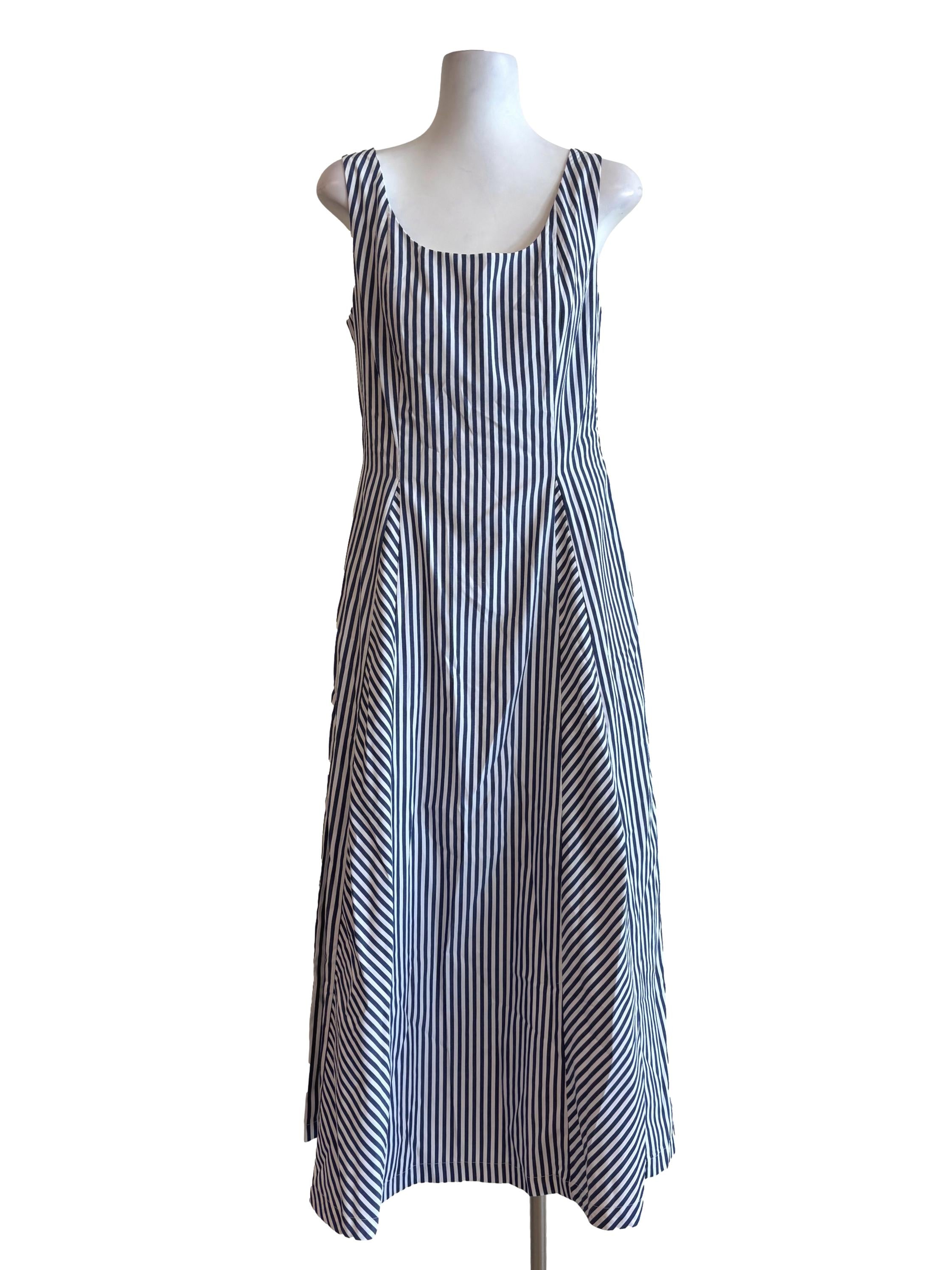 Pigeon Blue Striped Cotton A-Line Dress LB