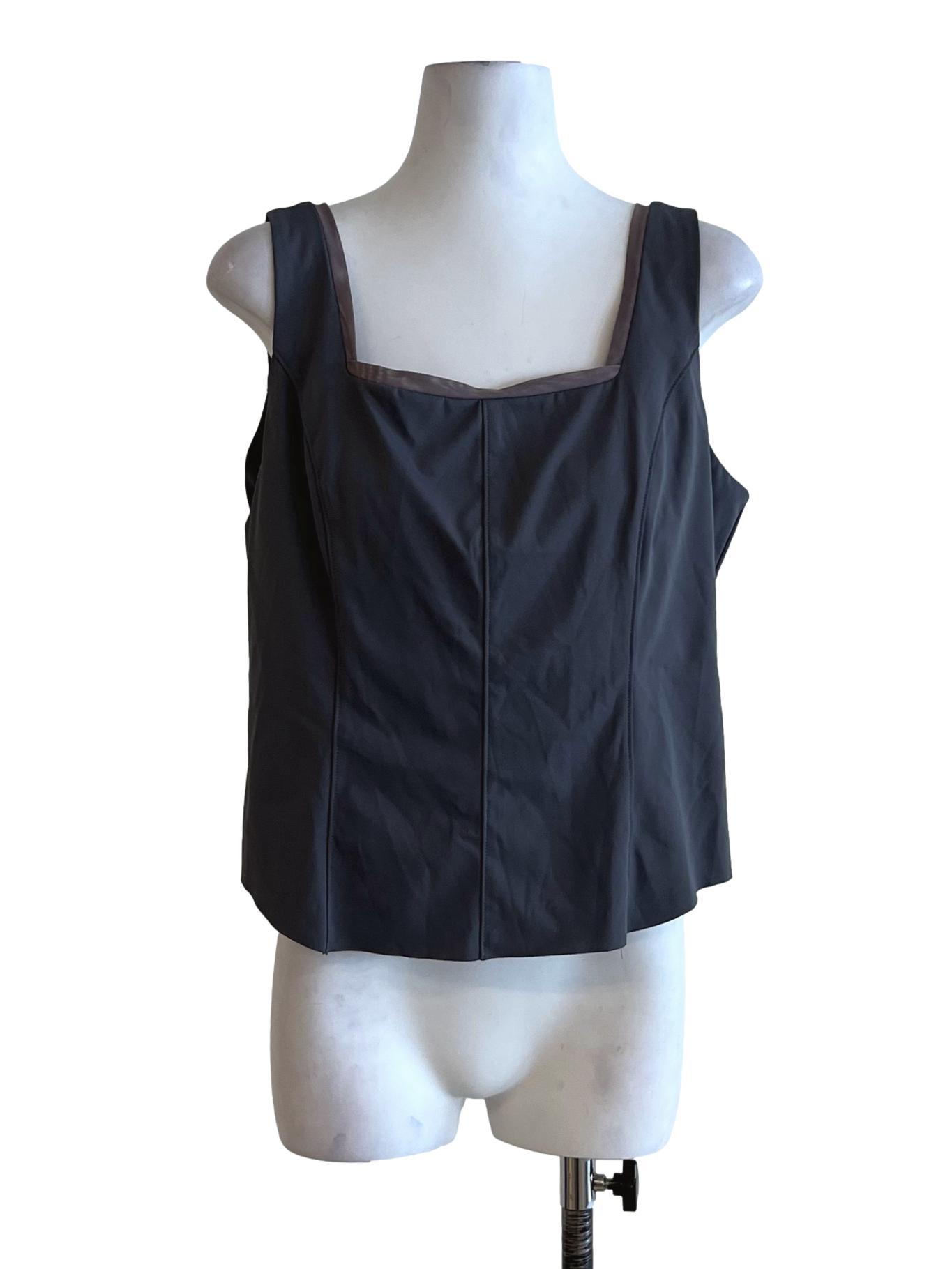 Grey Square Neckline Sleeveless Top