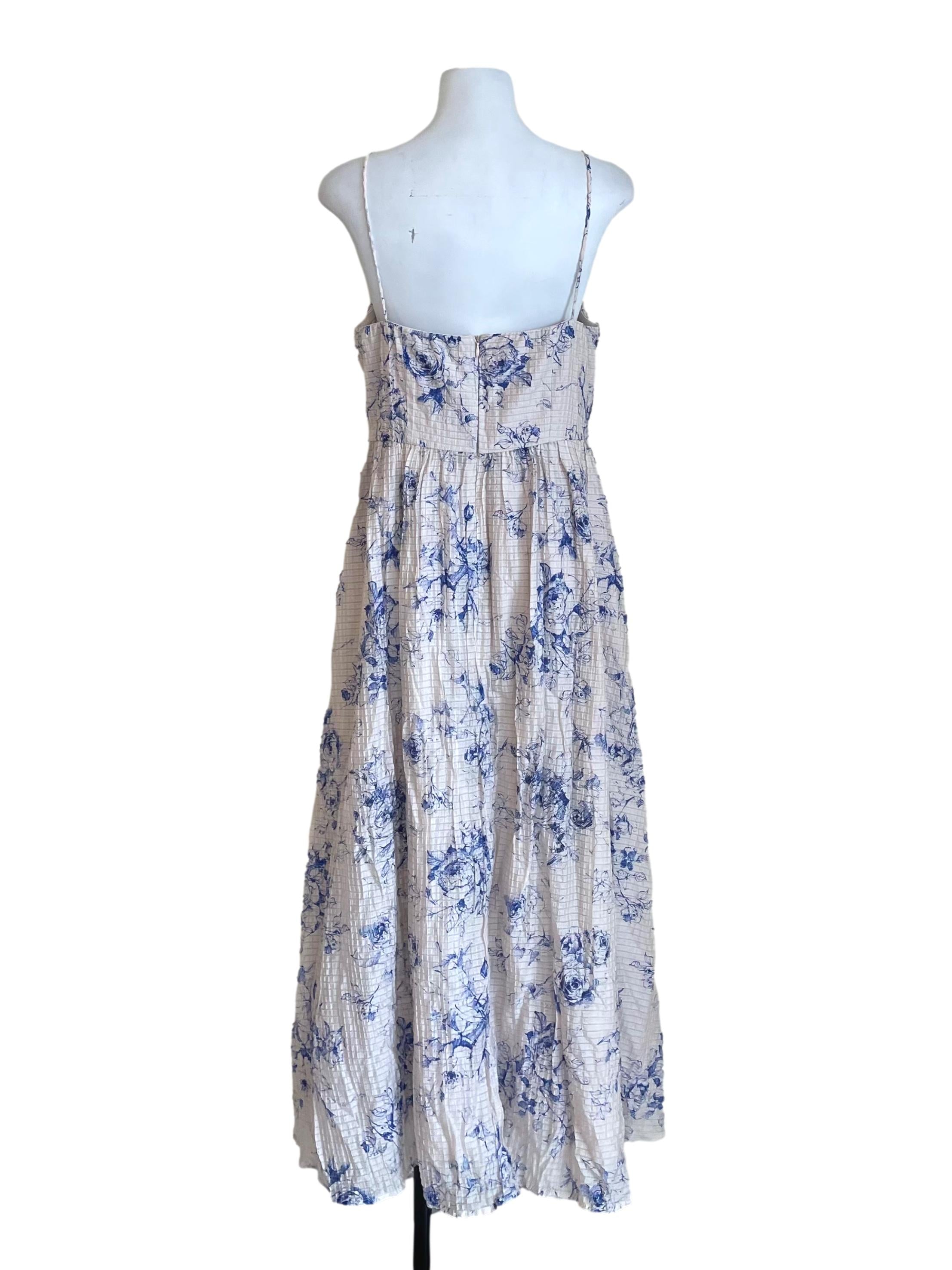 Cotton And Azure Floral Bustier Bouffant Dress