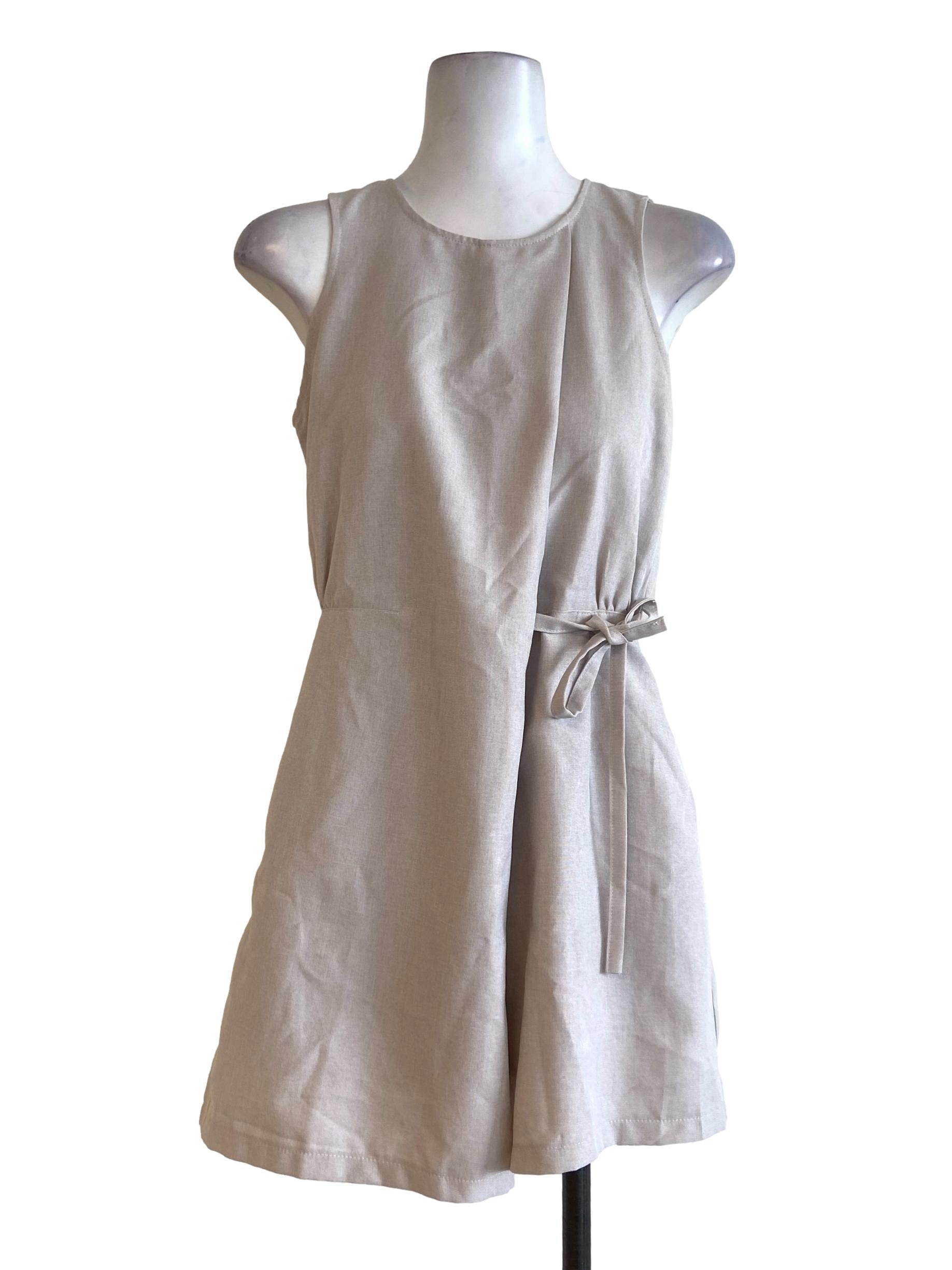 Linen Beige Twill Sleeveless Rompers