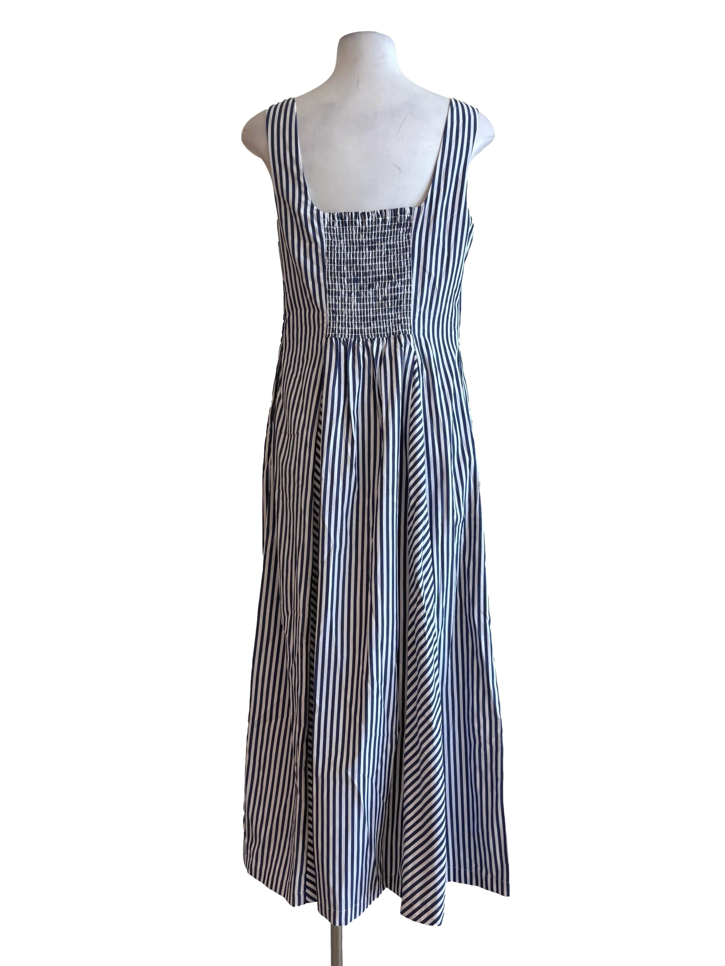 Pigeon Blue Striped Cotton A-Line Dress LB