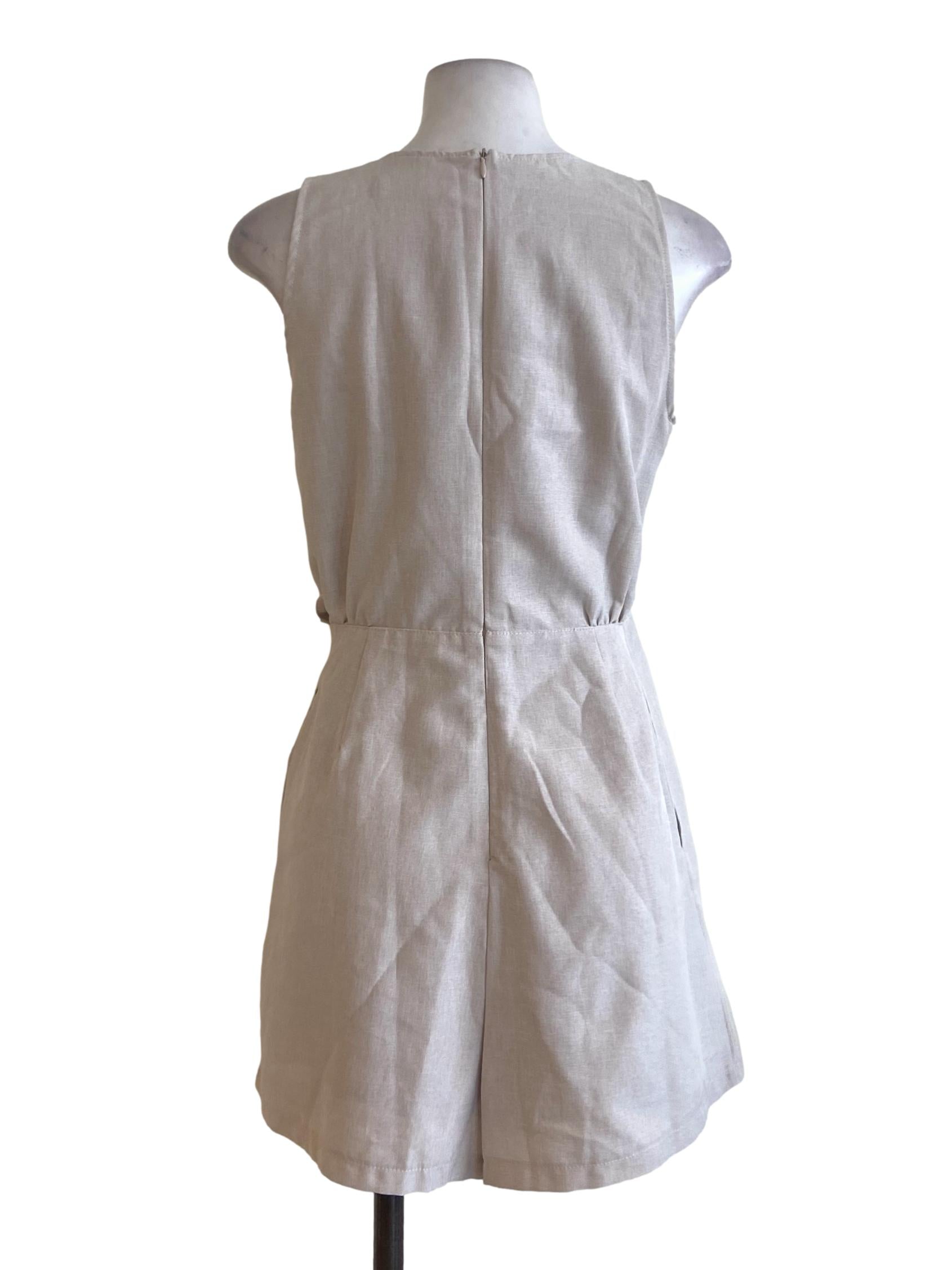 Linen Beige Twill Sleeveless Rompers