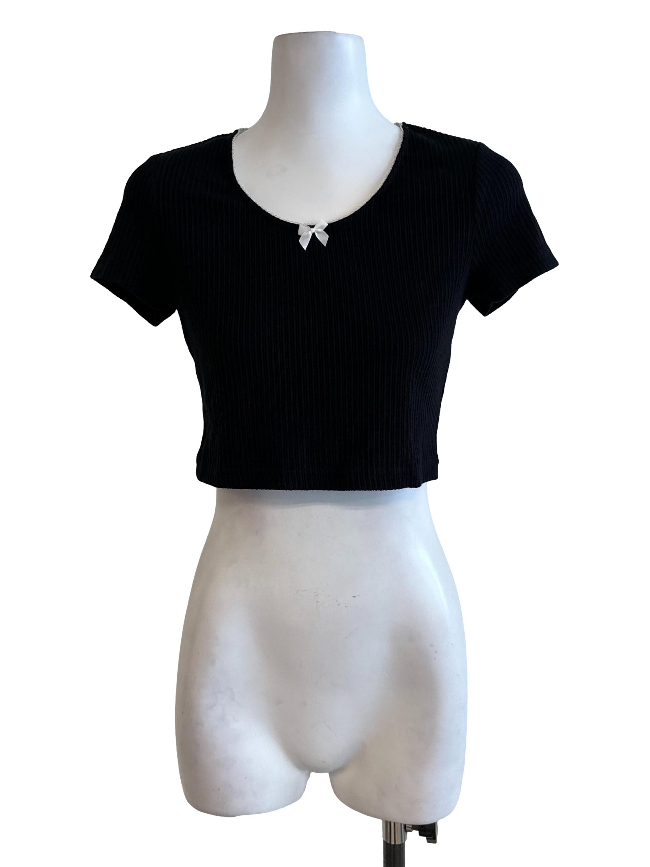 Black Knit Ribbon Top