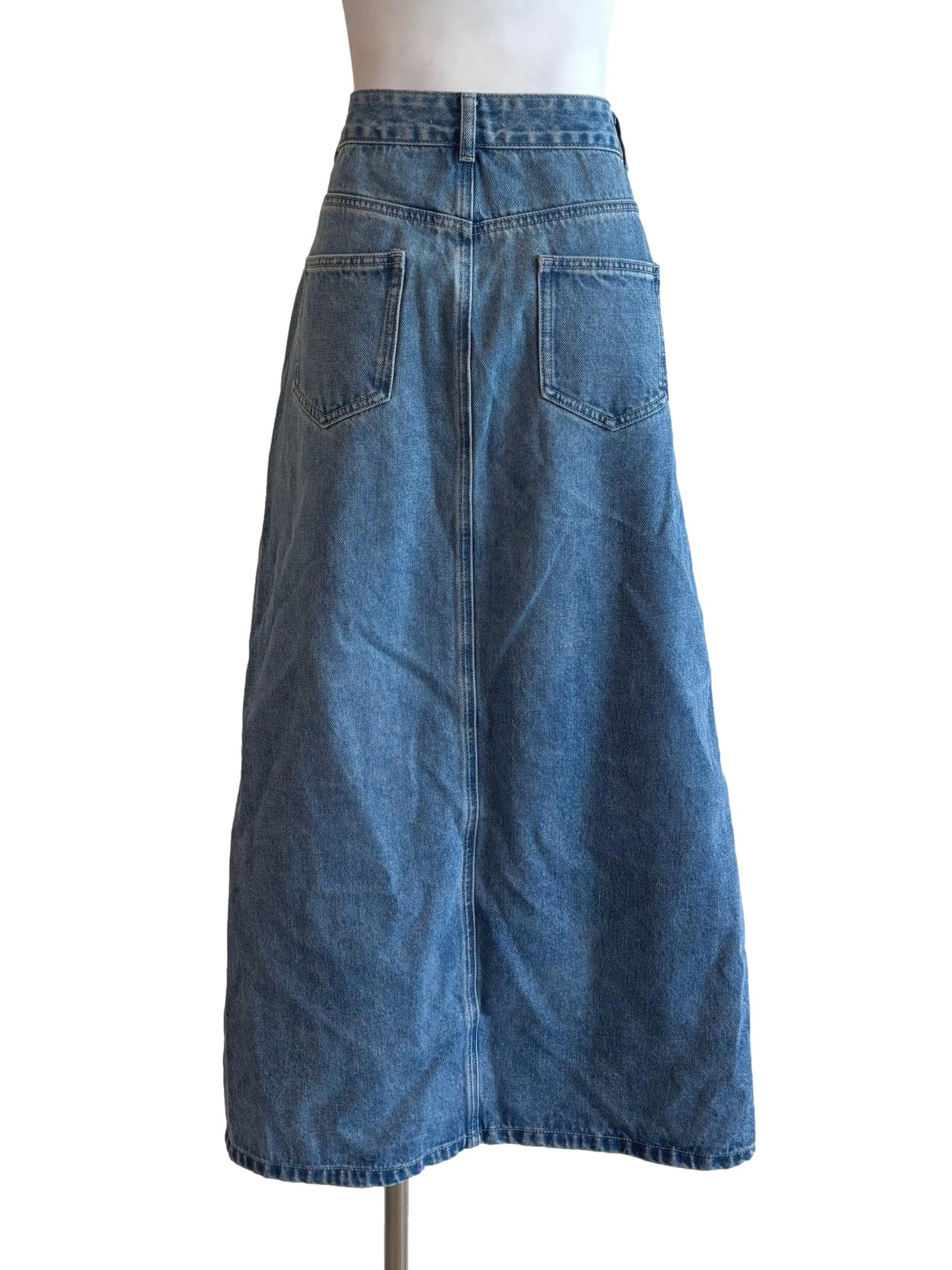 Washed Blue Midi Denim Skirt