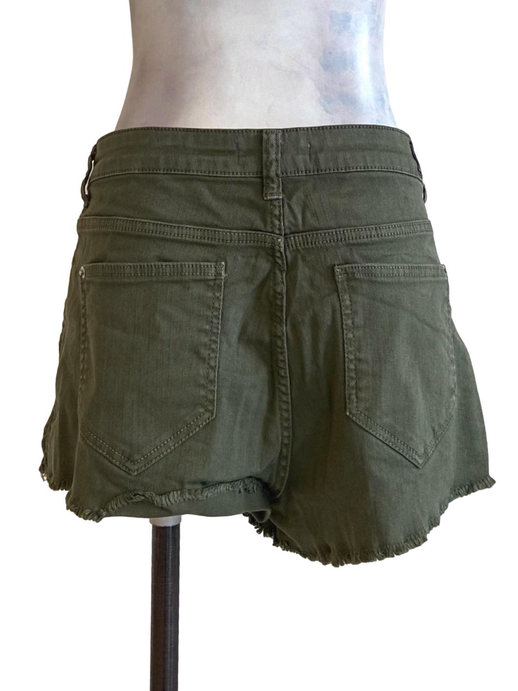 Crocodile Green Herringbone Distressed Short Jeans