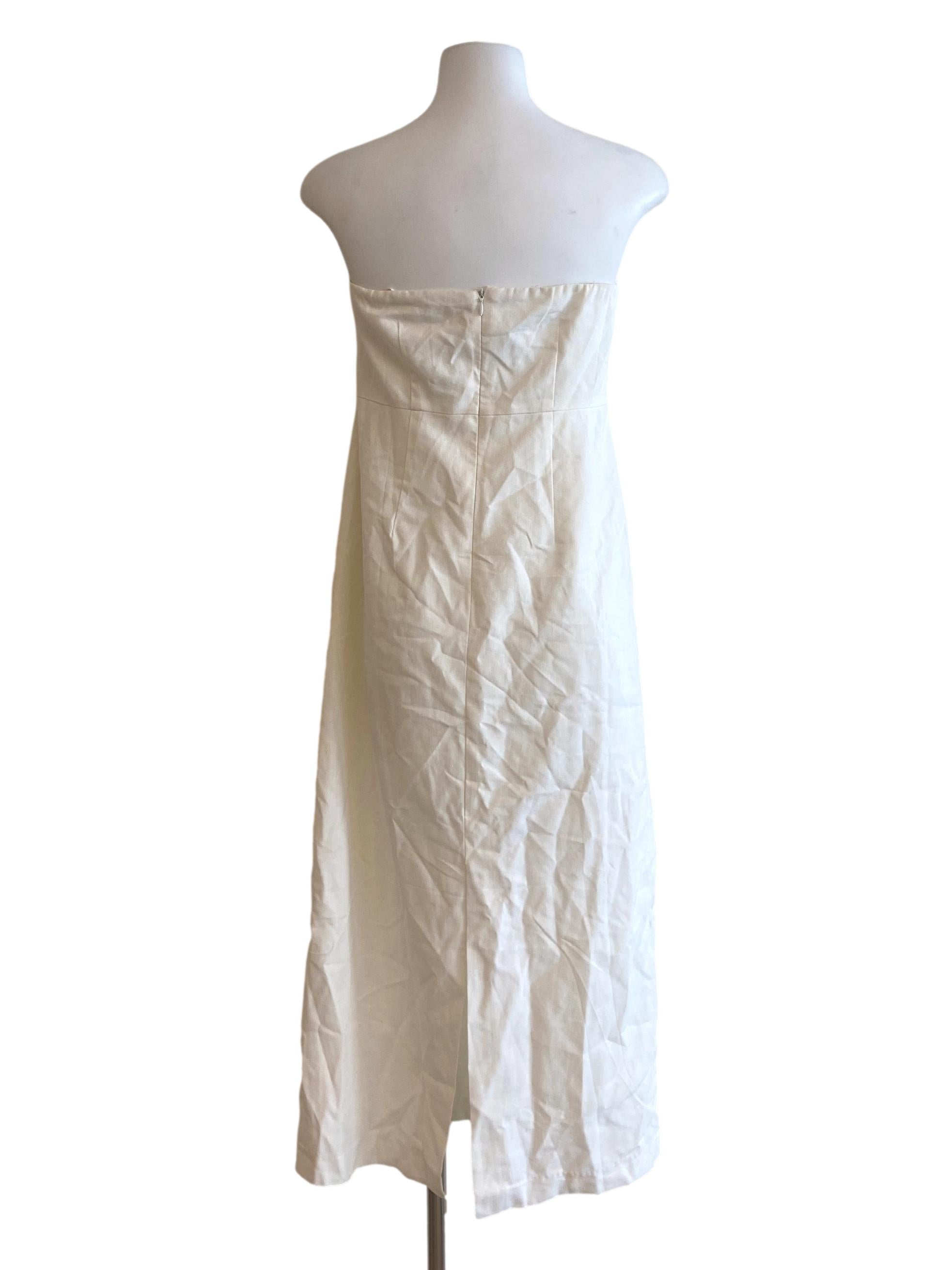 White Strapless Slit Shift Dress