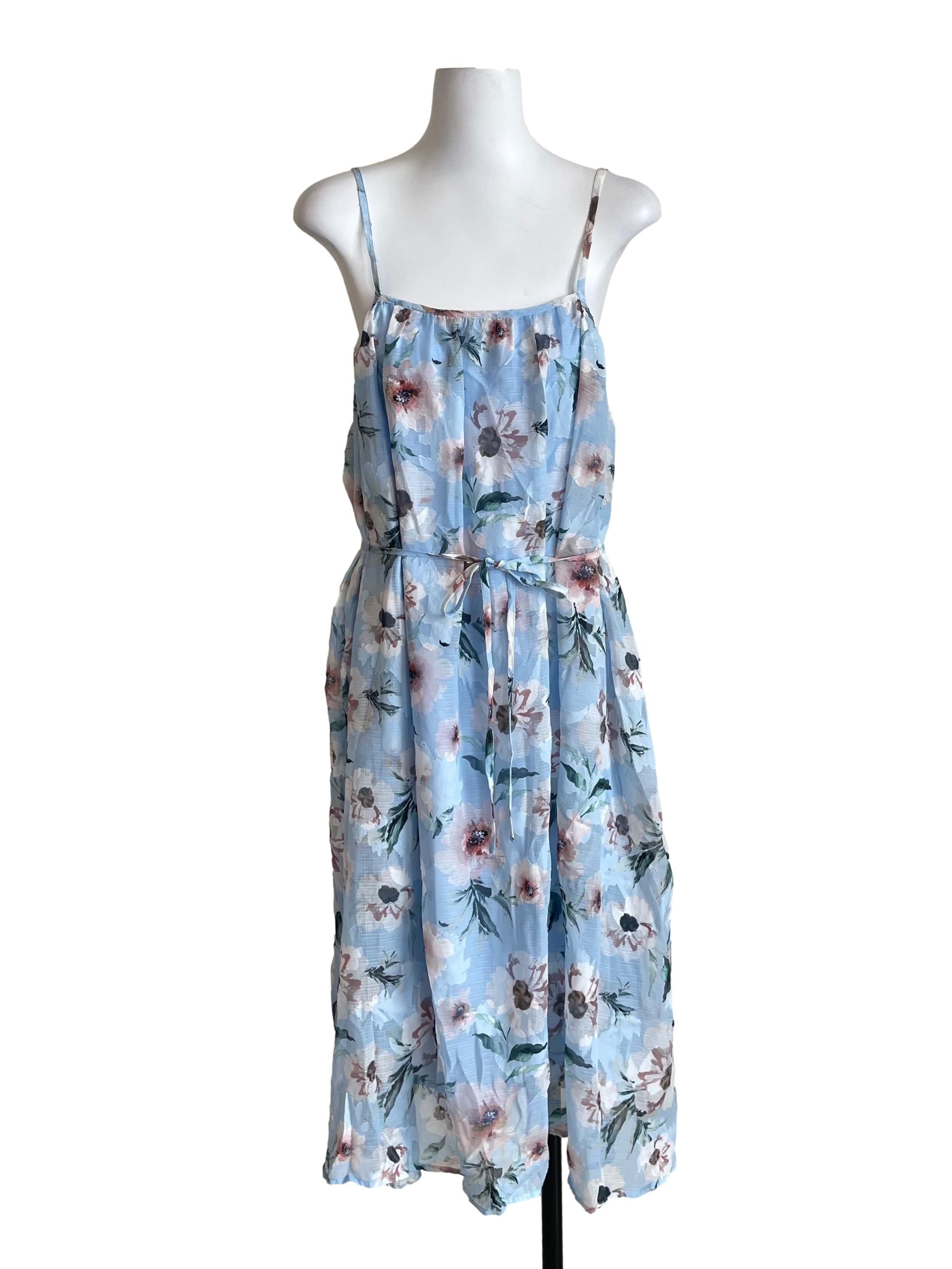Baby Blue Floral Chiffon Flowy Dress