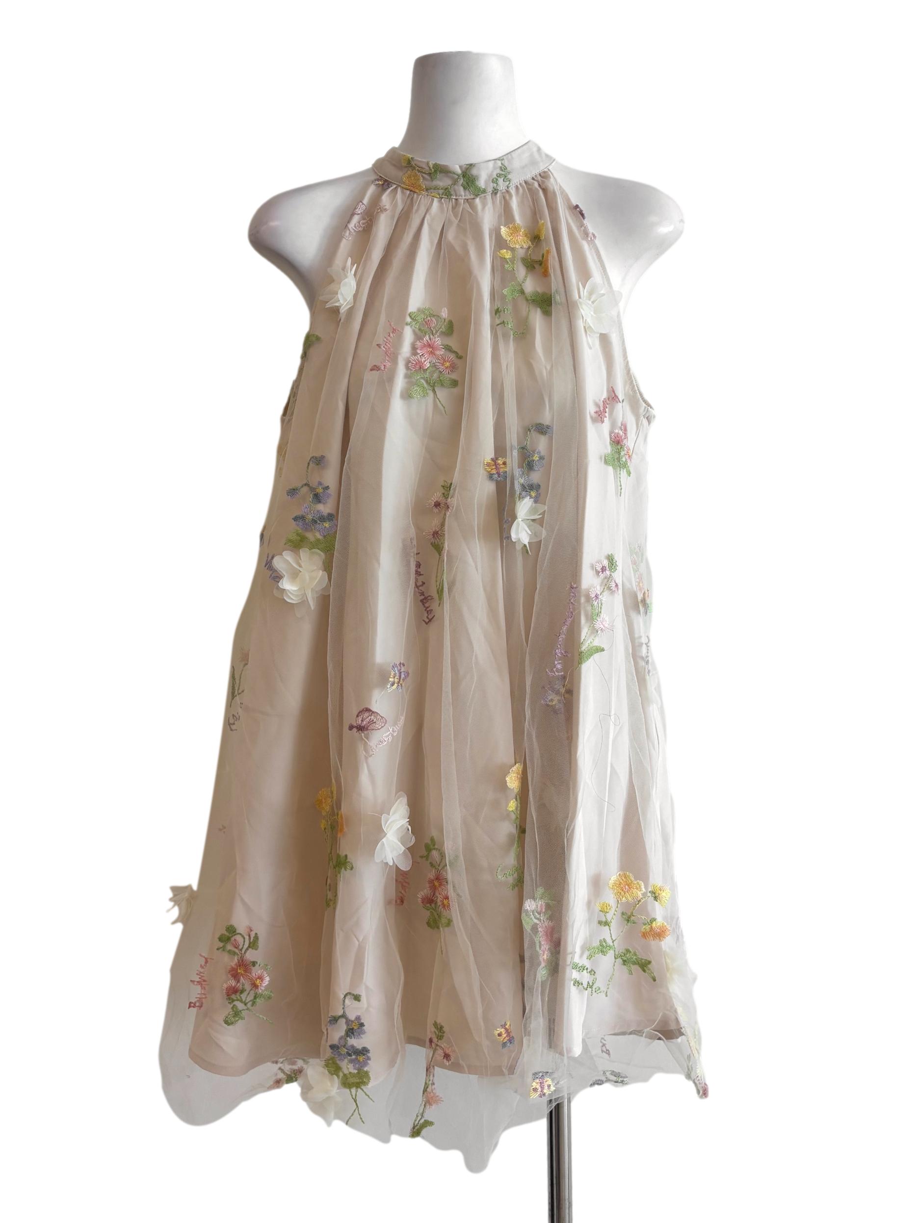 Champagne Floral Embroidered Tent Dress