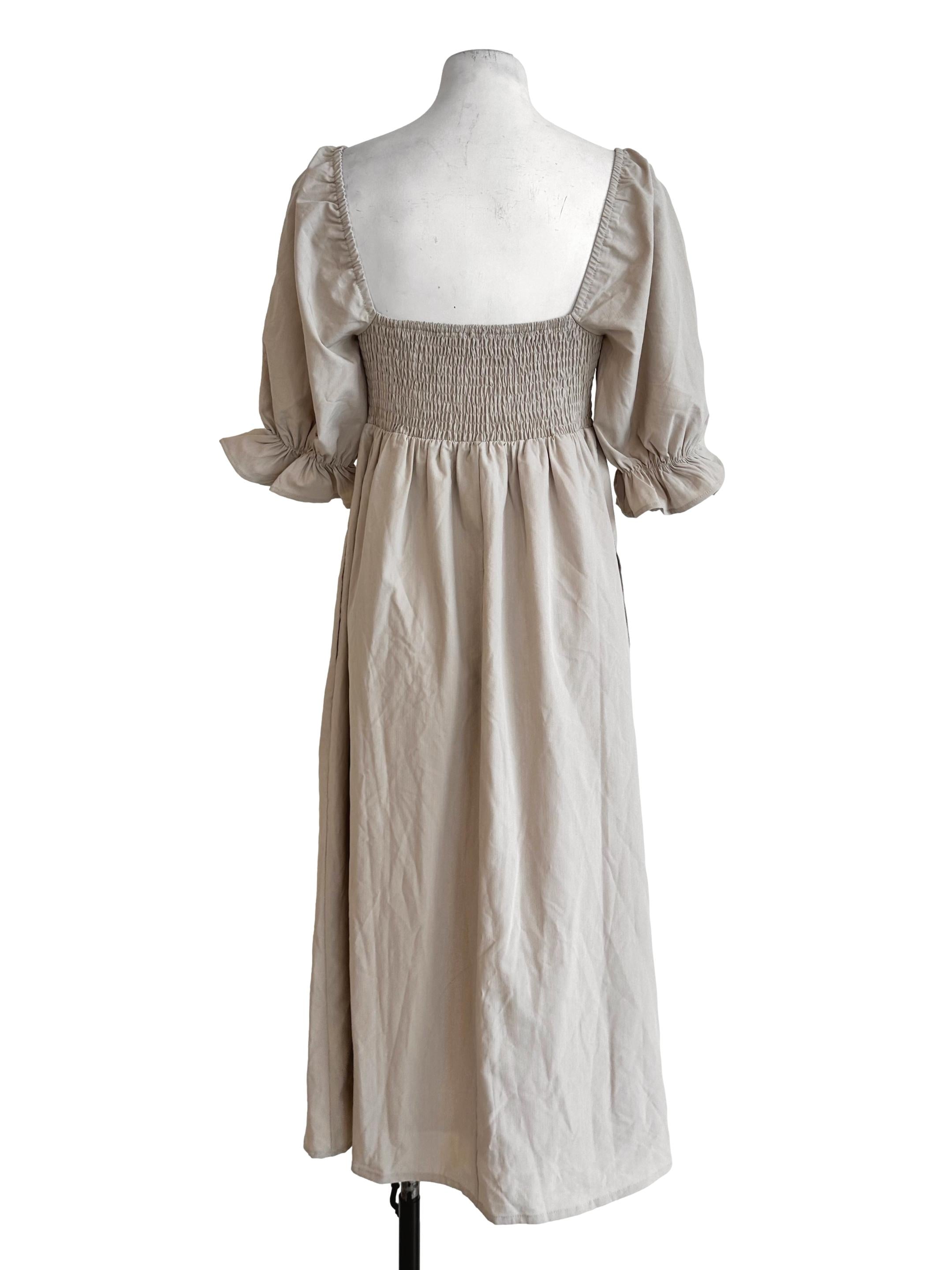 Eggnog Beige Smocked Midi Dress