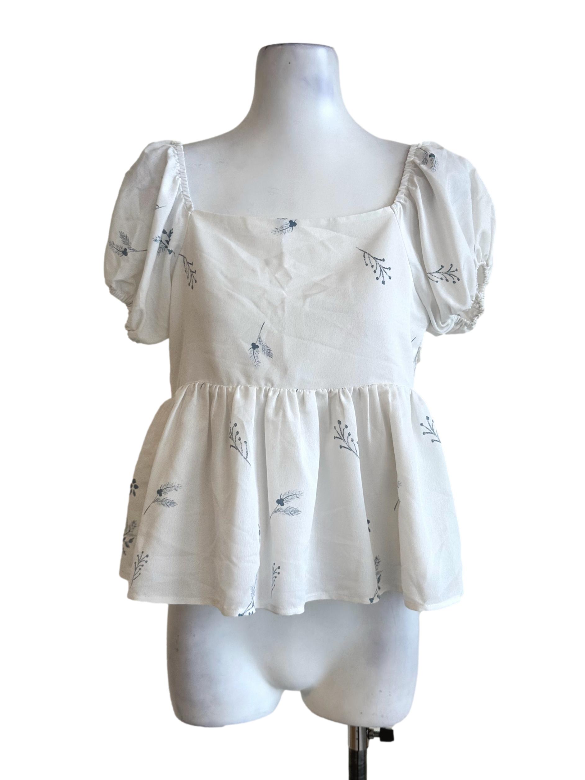 Porcelain White Floral Printed Top