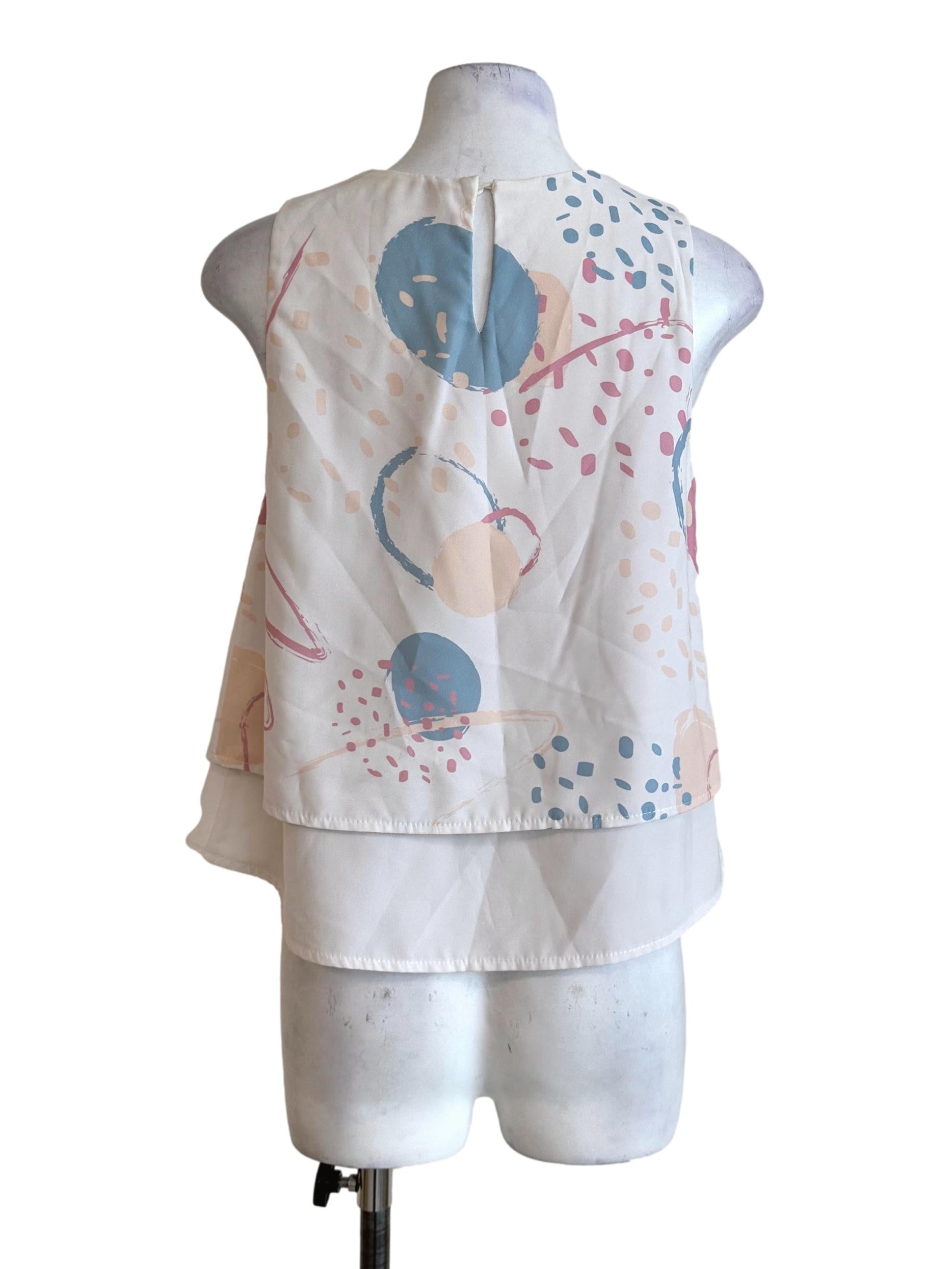 Powder White Abstract Pattern Sleeveless Top