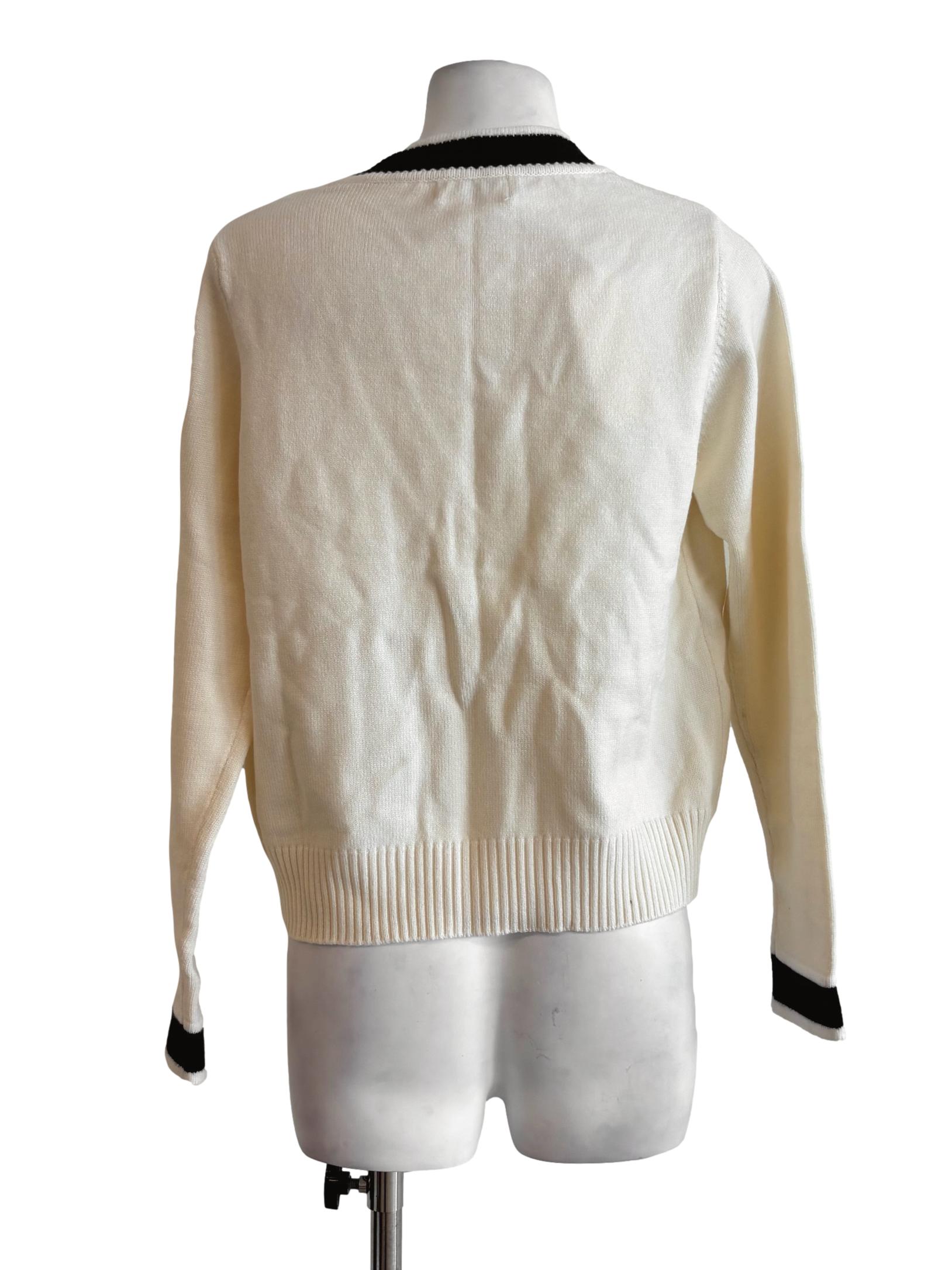 Ivory White Black Border Knit Cardigan