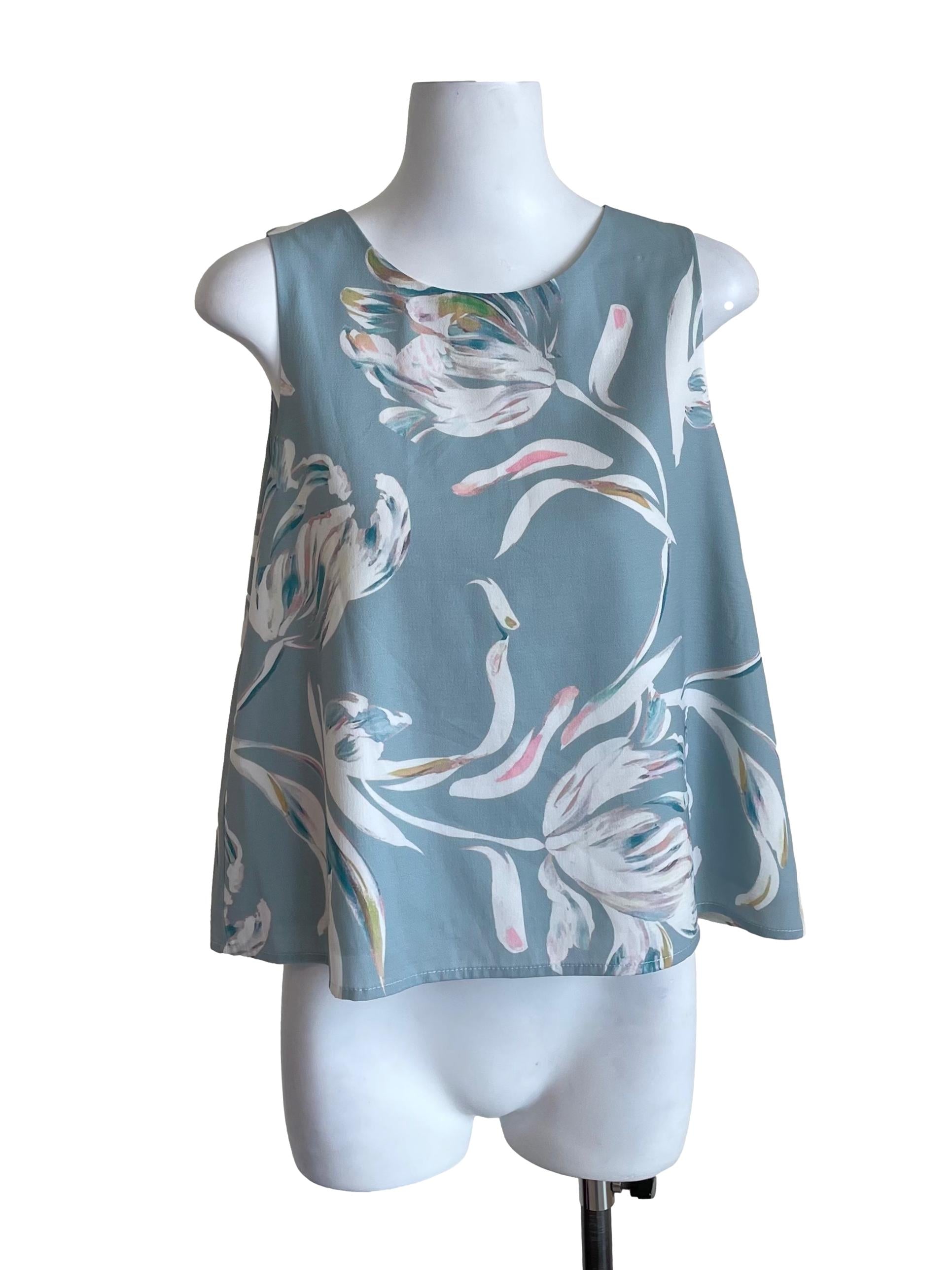 Sapphire Blue Floral Tent Top