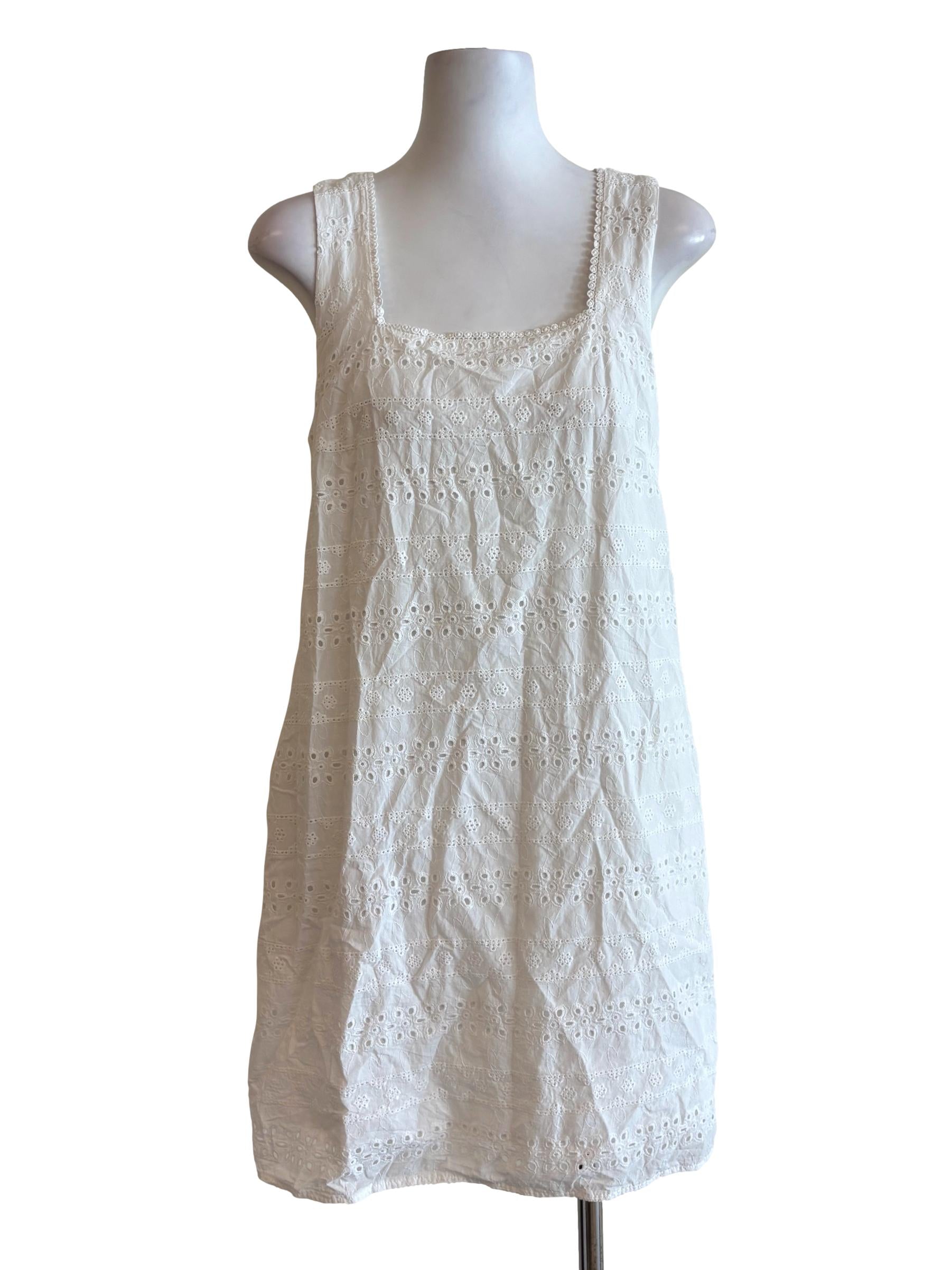 Powder White Square Neck Cotton Dress