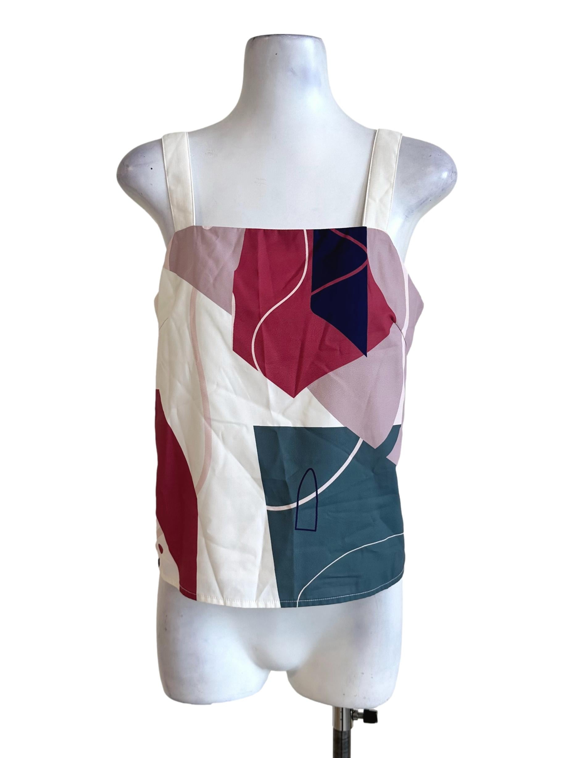 Off White Abstract Pattern Sleeveless Top