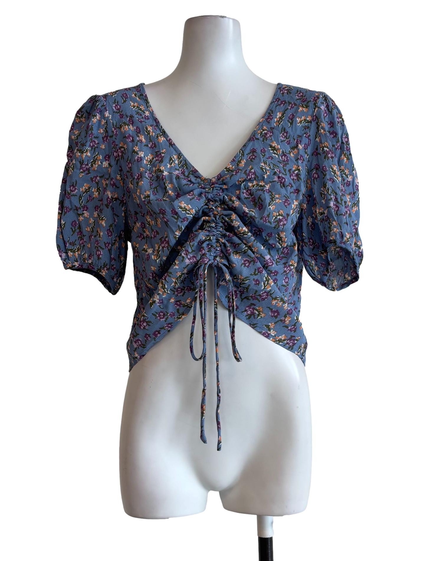 Purple Floral Scrunch Blouse