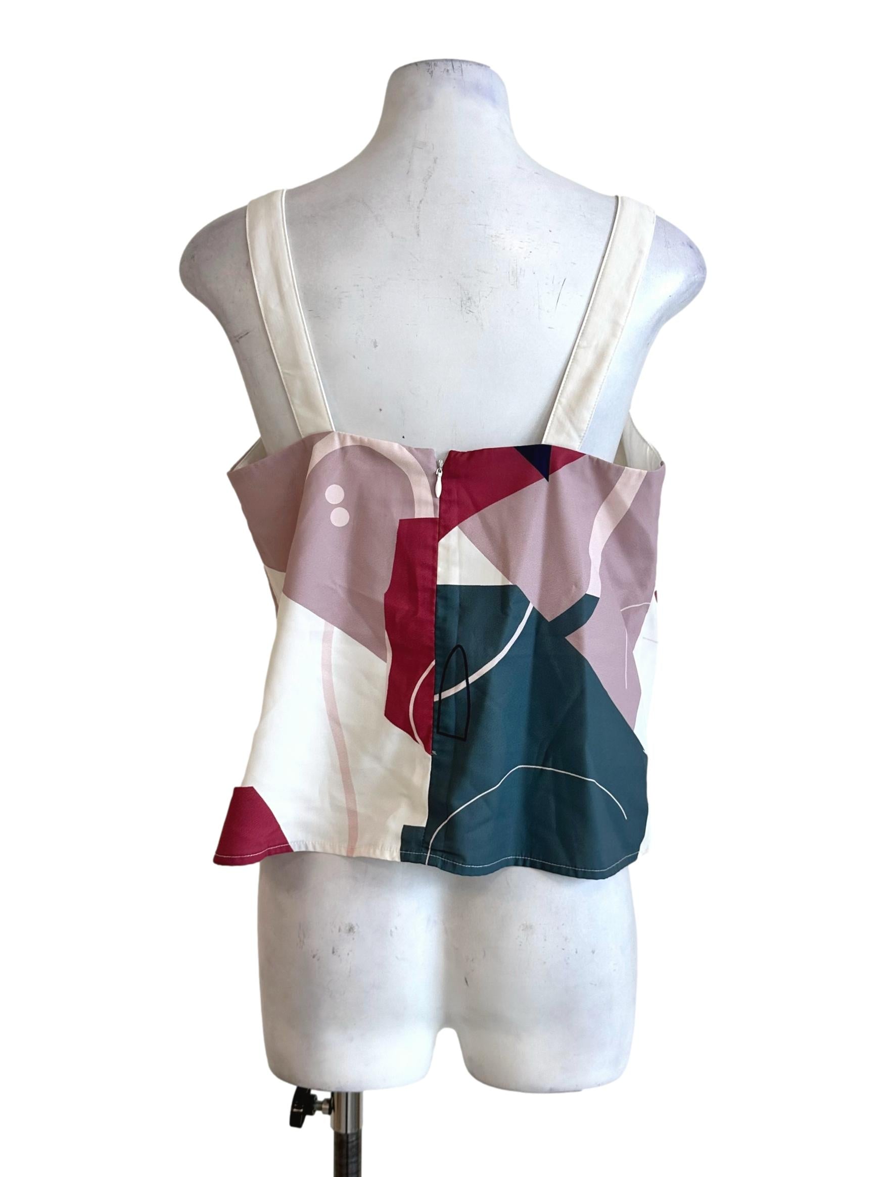 Off White Abstract Pattern Sleeveless Top