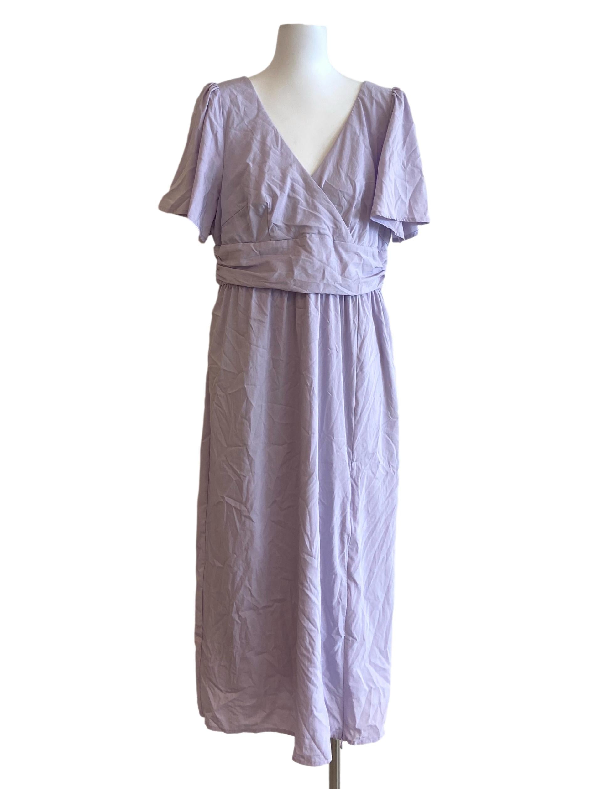 Heather Purple V Neck Empire Dress