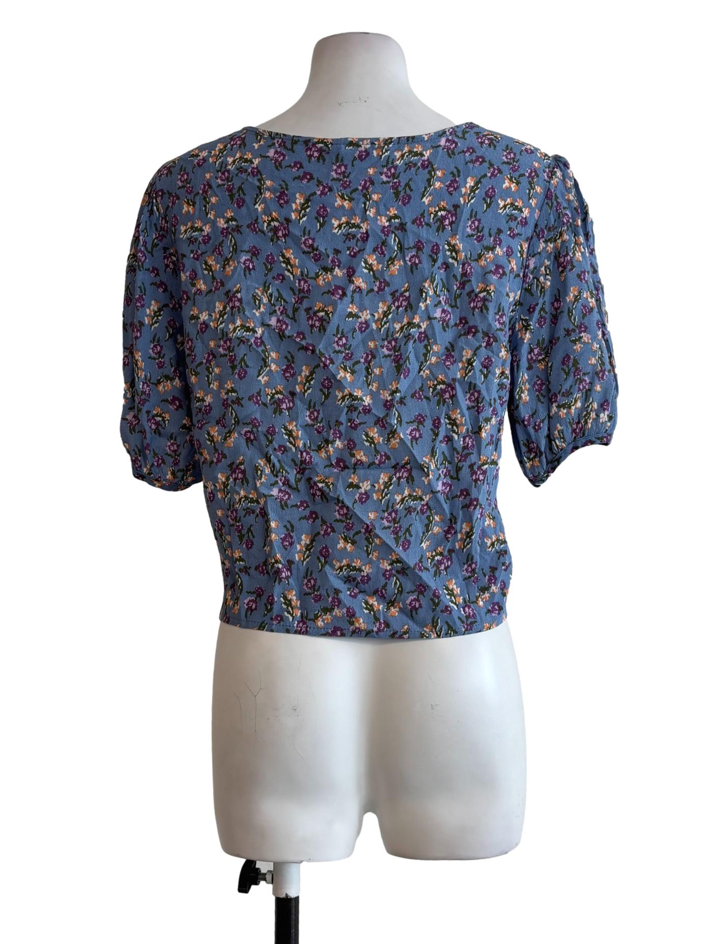Purple Floral Scrunch Blouse