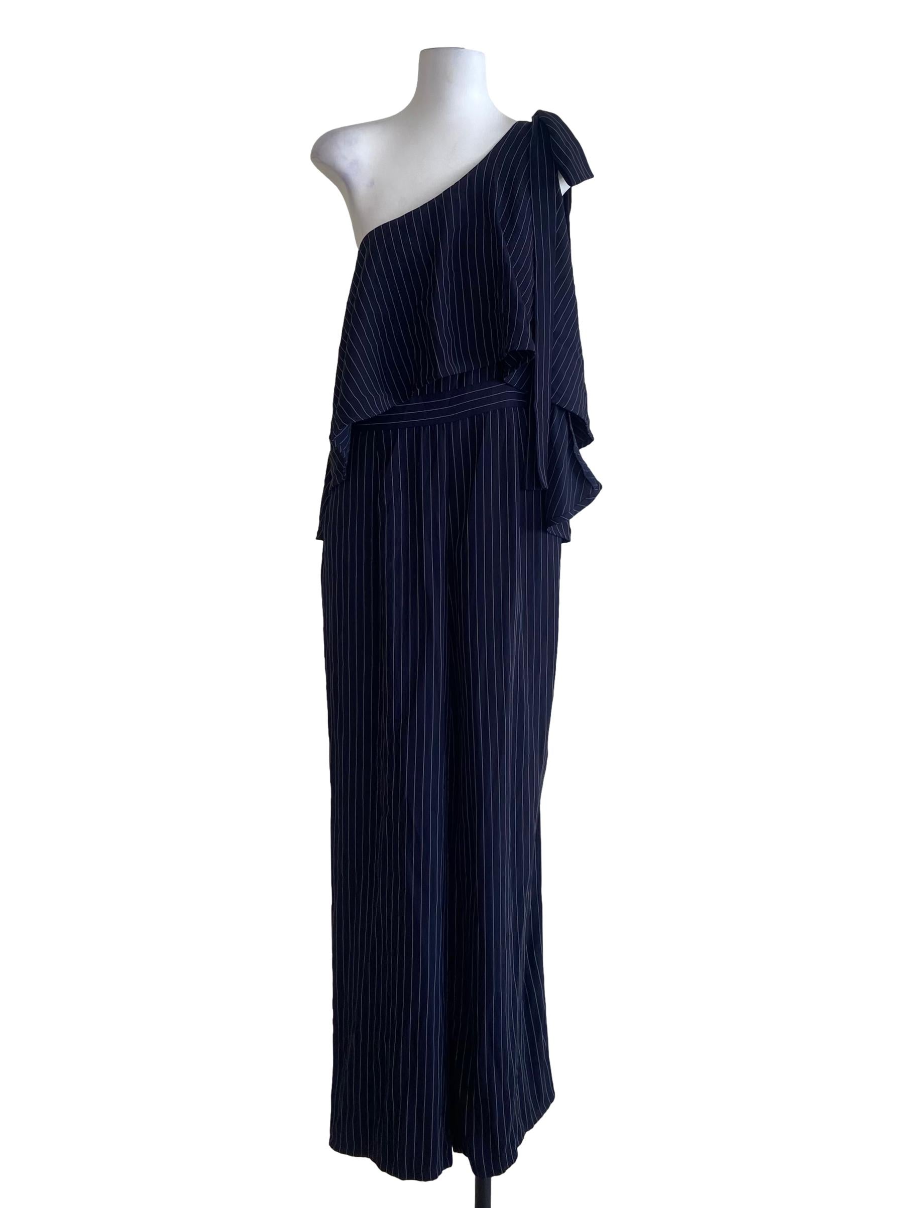 Navy Blue & White Stripe Asymmetric Jumpsuit