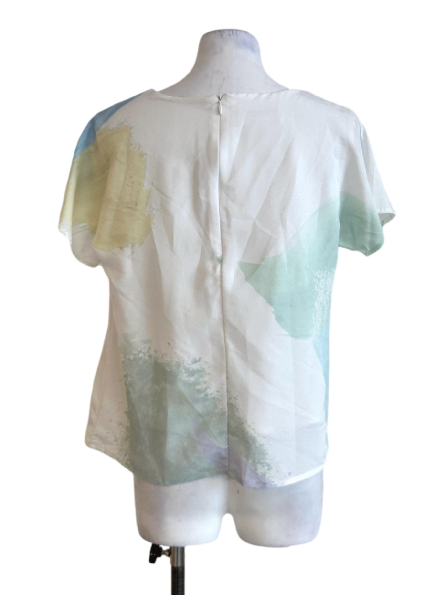 Porcelain White Abstract Pattern V Neckline Top